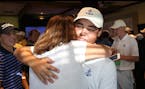 Ben Sigel embraced his mother, Molly, as they awaited the official announcement of this year�s 3A winner. Sigel won the tournament.