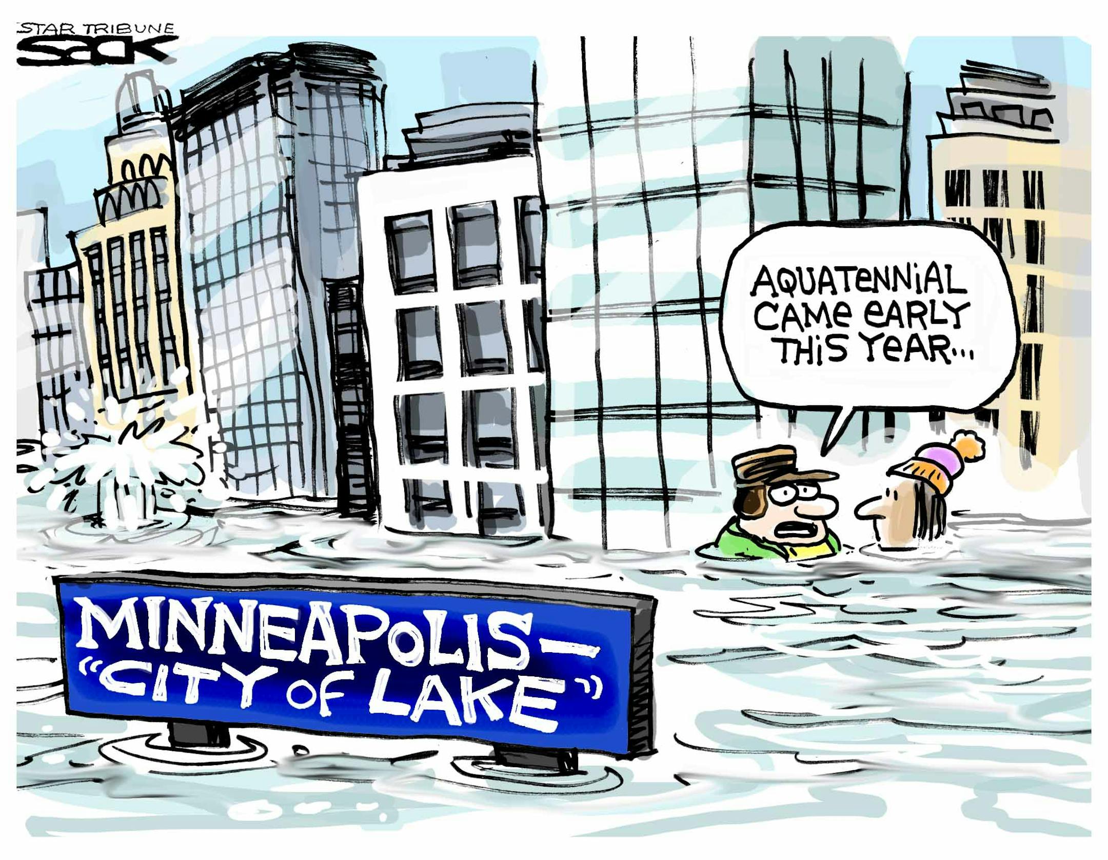 Steve Sack cartoon for Jan. 6, 2013. Topic: Water main break in downtown Minneapolis.