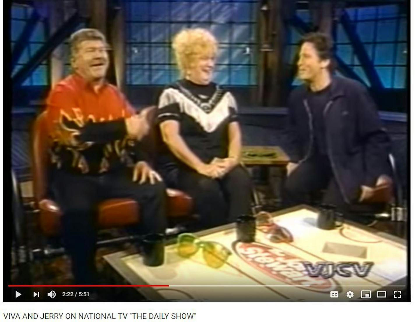 Viva and Jerry Beck's appearance on Jon Stewart's talk show can be seen on YouTube.