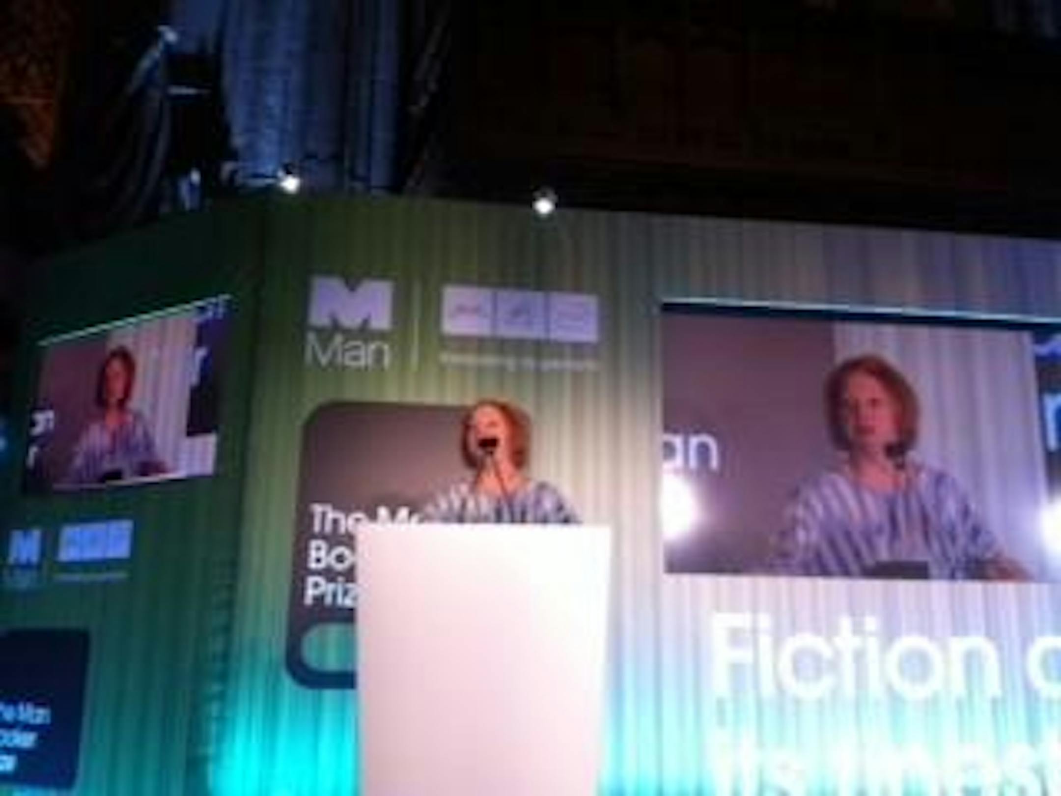 Hilary Mantel accepting the Man Booker Prize today in London.