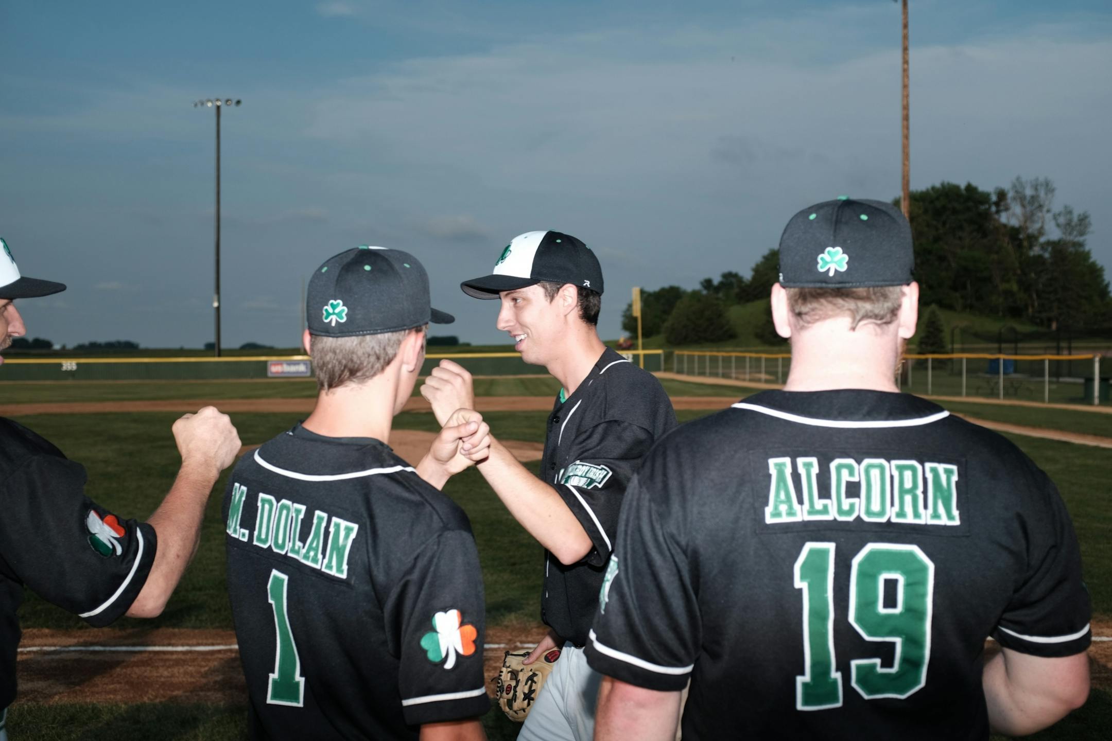 Irish players celebrate as they're introduced before their game against Bird Island at Irish Yard.