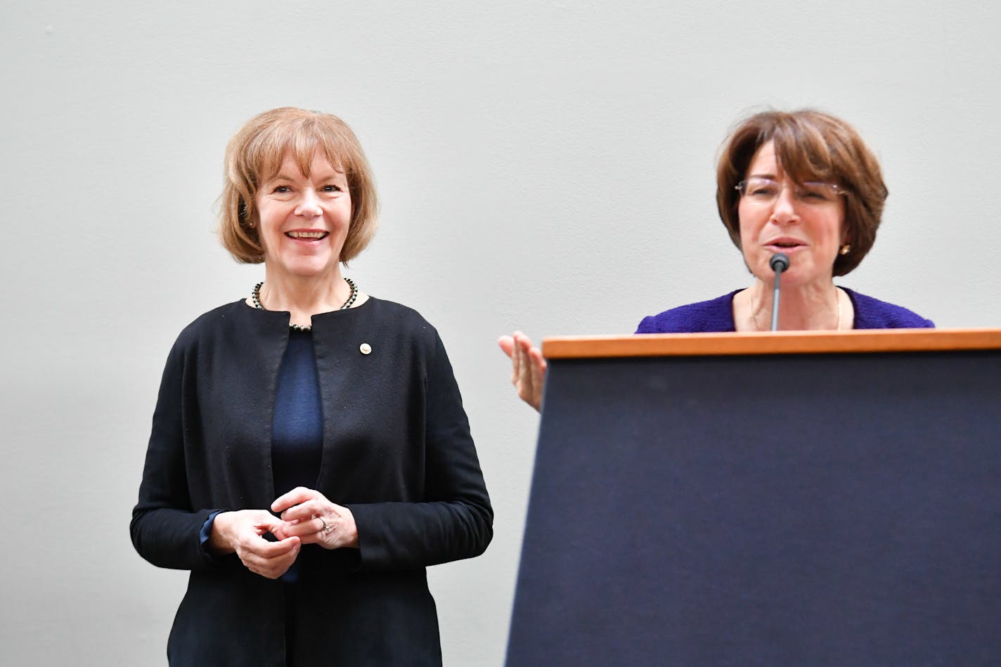 Senator Amy Klobuchar gave a warm introdiction to fellow Minnesota Senator Tina Smith at Smith's reception on Jan. 3.