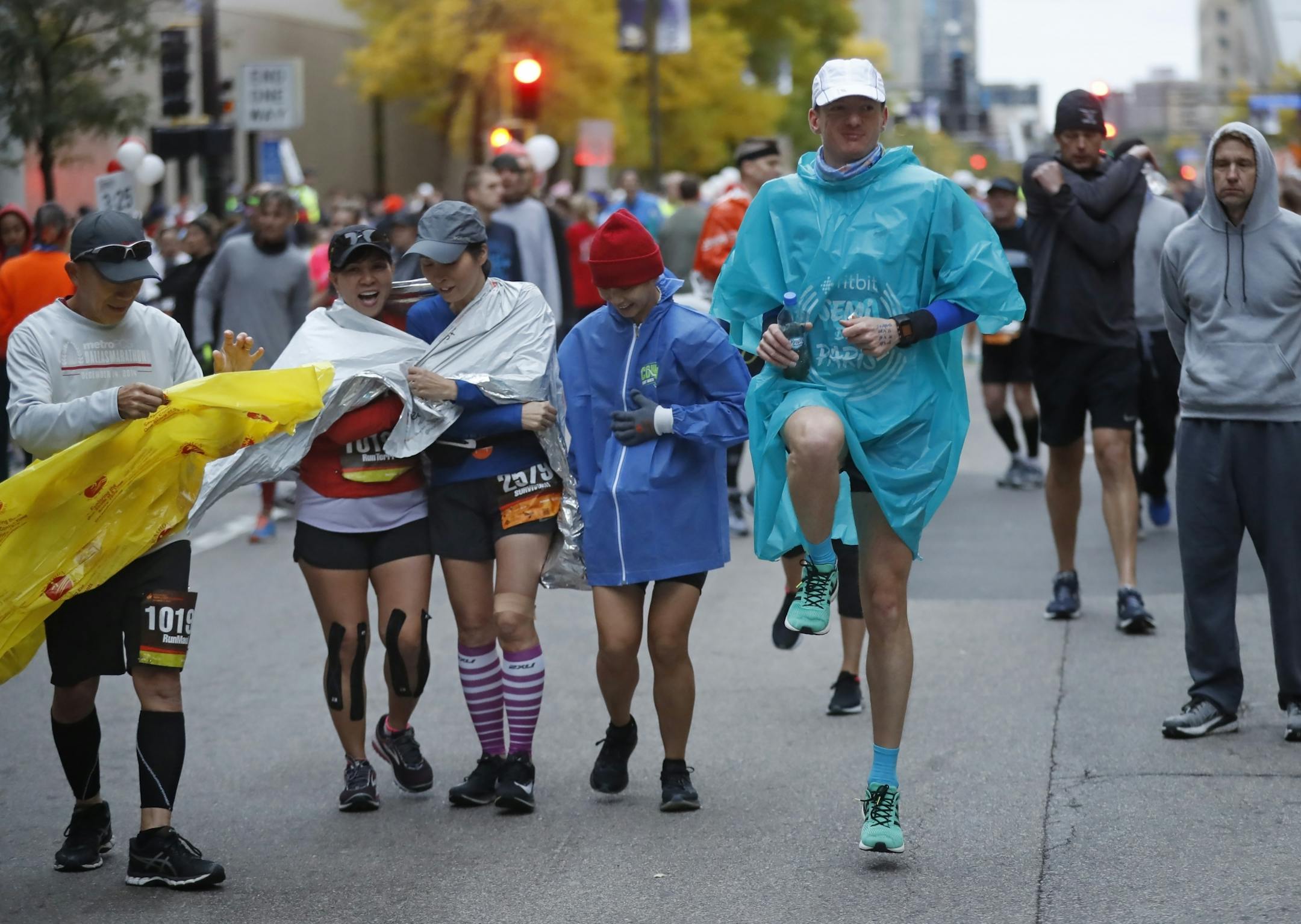 Marathon runners warmed up for the start.