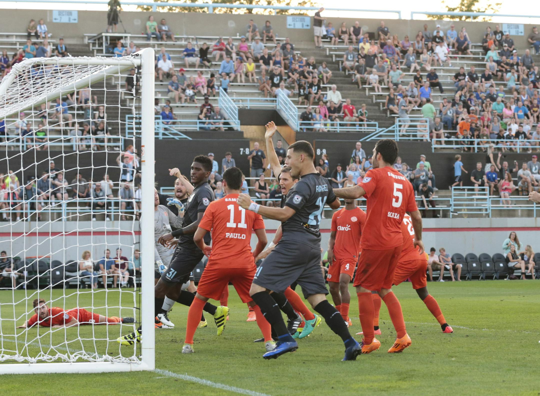 United players celebrated while Puerto Rico players reacted to an own goal by midfielder Michael Kafari in the second minute of the second half, tying the score at 1-1 at the National Sports Center in Blaine on Wednesday, Aug. 3, 2016.