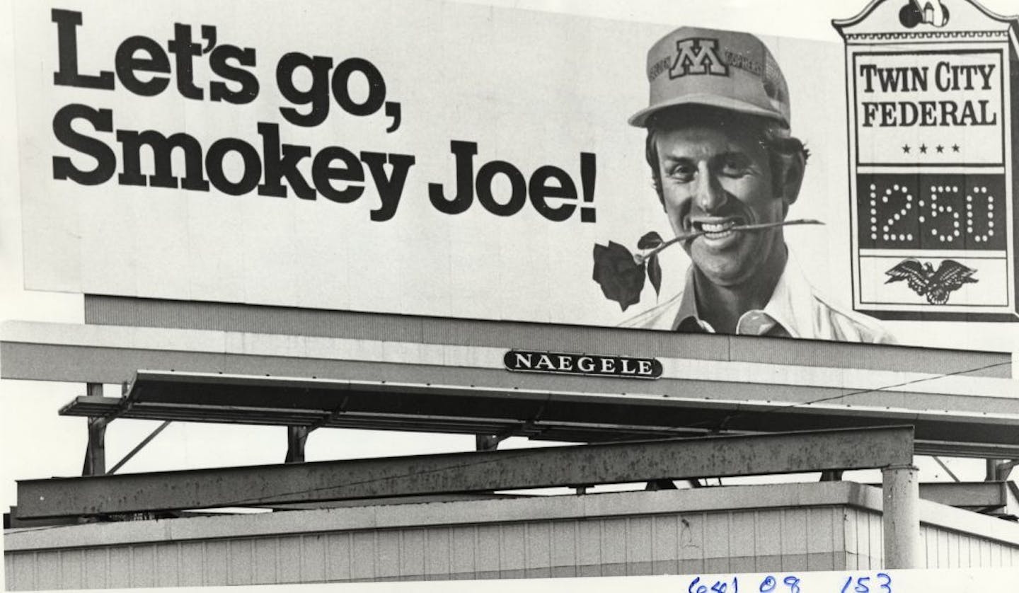 Billboard of Gopher football coach Joe Salem, 1979, Jack Gillis, Star photographer