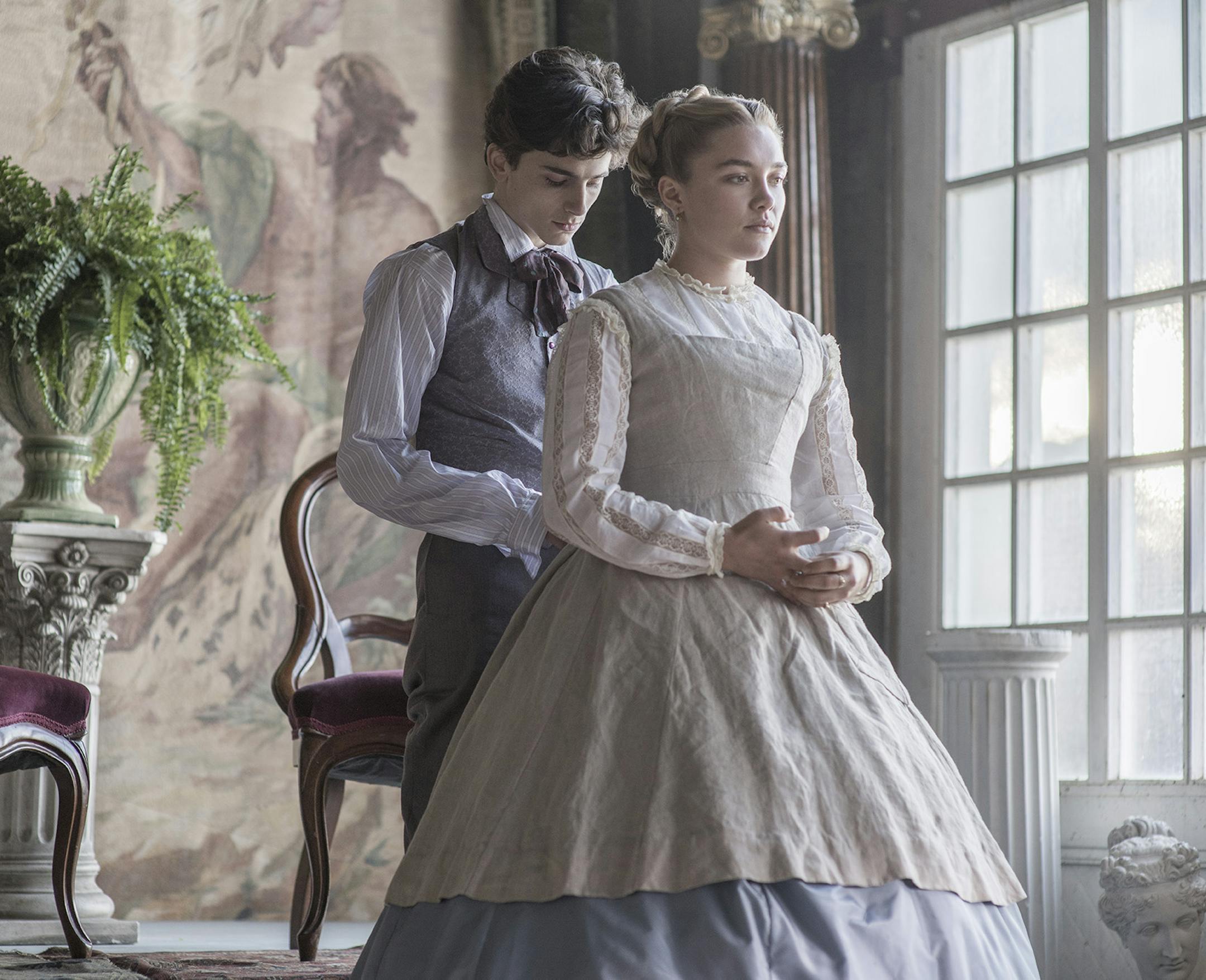 Florence Pugh and Timothee Chalamet in "Little Women," directed by Greta Gerwig. (Wilson Webb/Columbia Pictures/TNS) ORG XMIT: 1566399