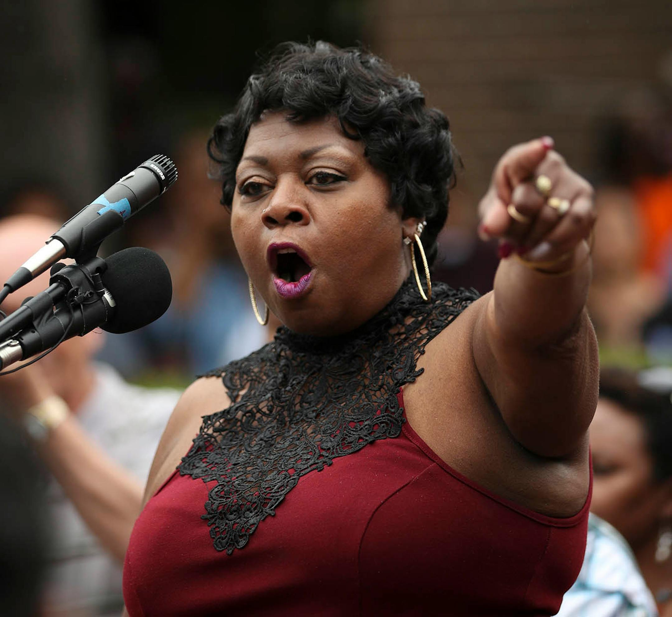 Valerie Castile, the mother of Philando Castile, addressed the crowd at the vigil held for him at the school where he worked.