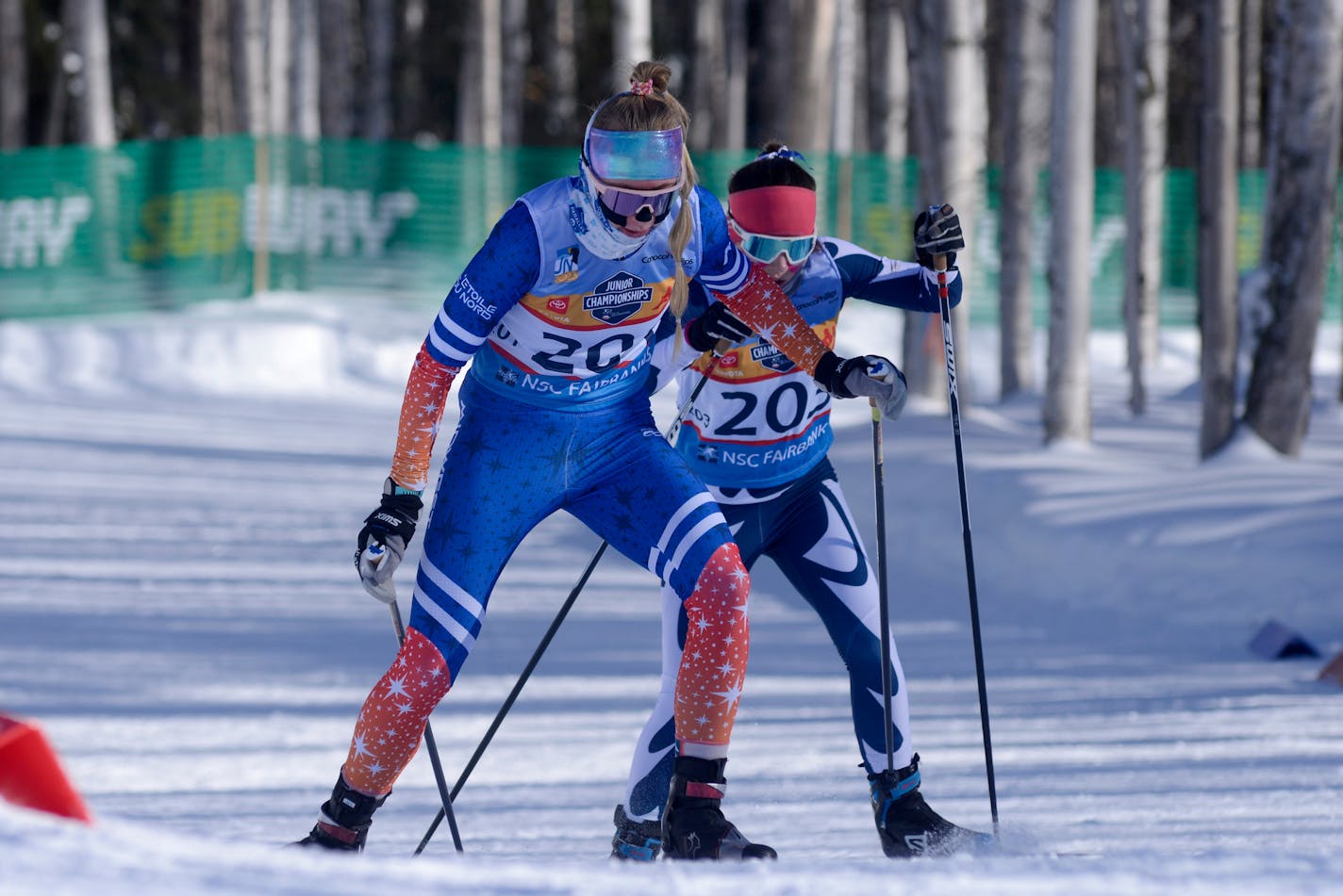 The 2023 Junior Nationals Cross Country Ski Championships Skate Mass Start Race at Birch Hill Recreation Area in Fairbanks, Alaska Thursday, March 16, 2023. Photo by Eric Engman