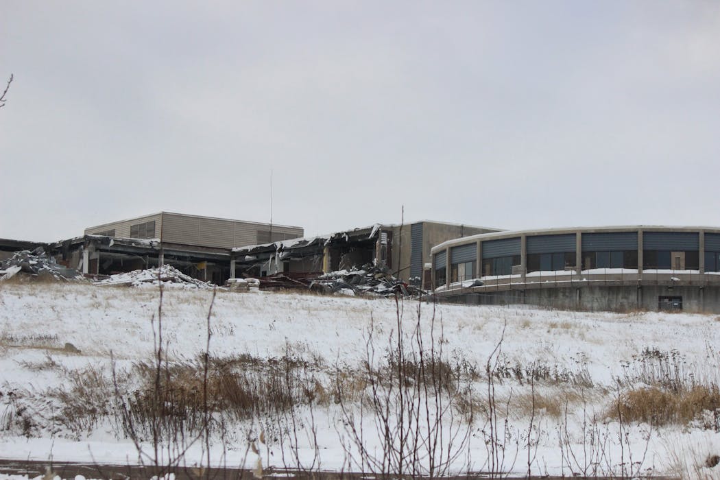 Duluth's former Central High School, mid demolition on Friday.