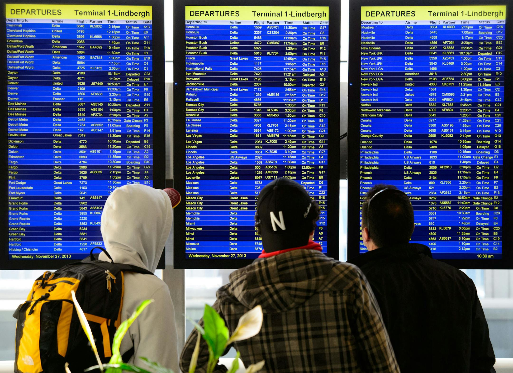 A list of flight schedules was a popular stop.