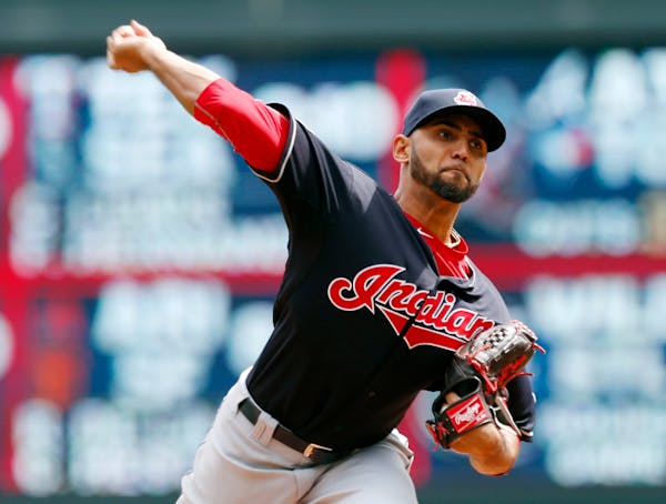 Cleveland Indians pitcher Danny Salazar throws against the Minnesota Twins in the first inning of a baseball game, Saturday, April 18, 2015, in Minnea