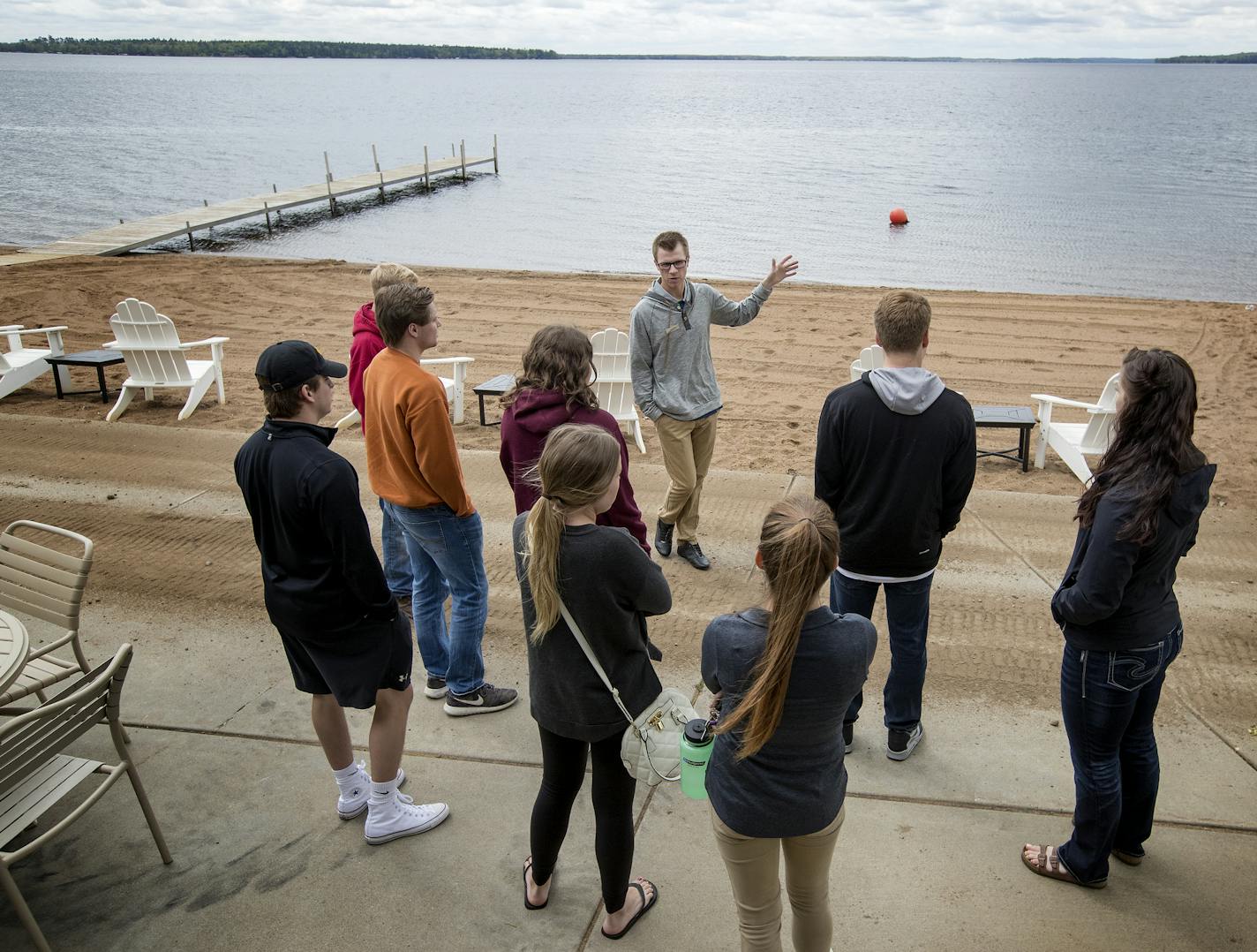 Ready to work: Resorts across Minnesota are feeling an acute labor shortage because of an aging workforce, visa changes and growing seasonal needs. Above, Kelby Klimek gave an orientation at Grand View Lodge.