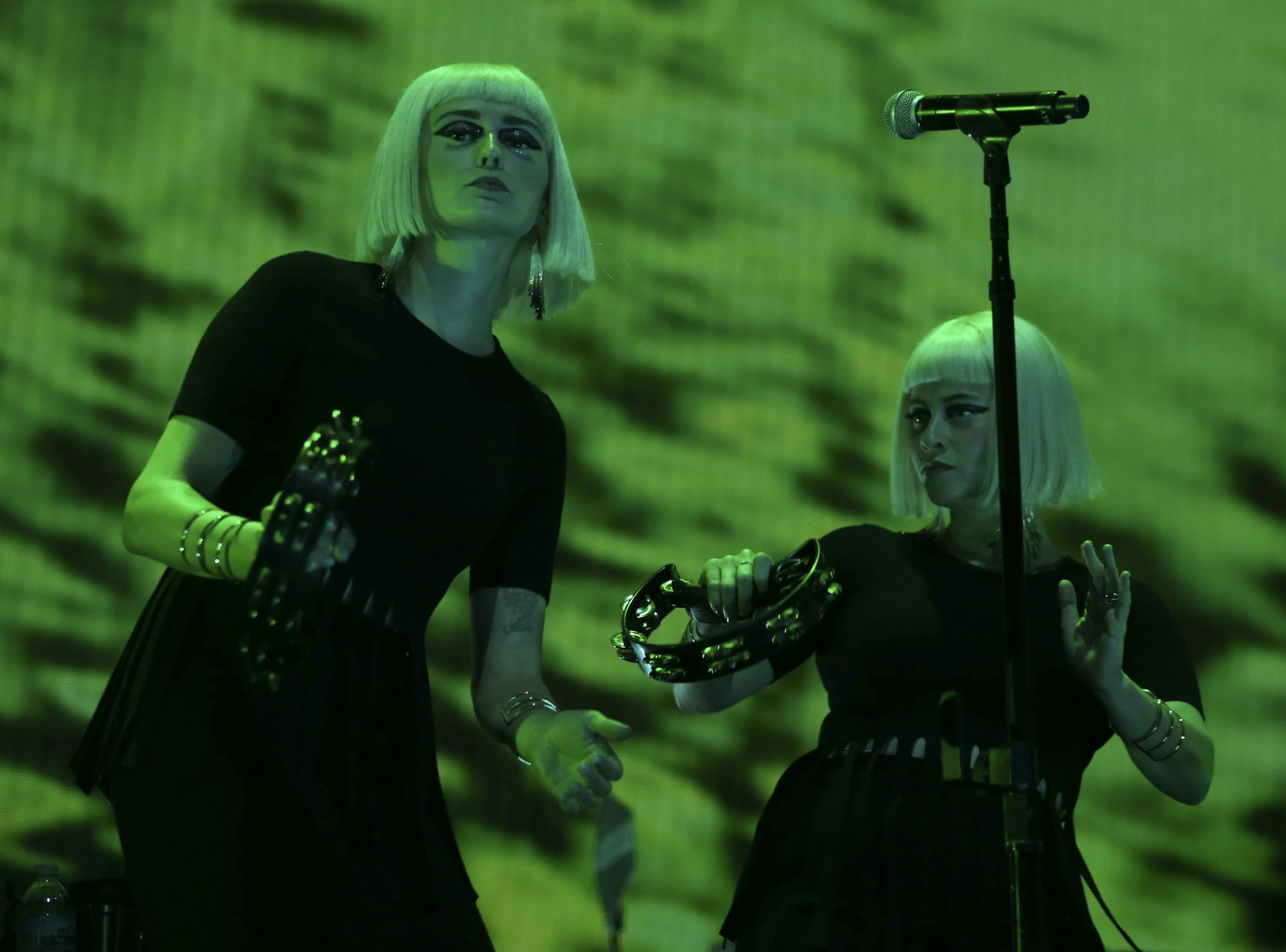 Holly Laessig, left, and Jess Wolfe of Lucius sang backup vocals for Roger Waters at Xcel Energy Center in July.