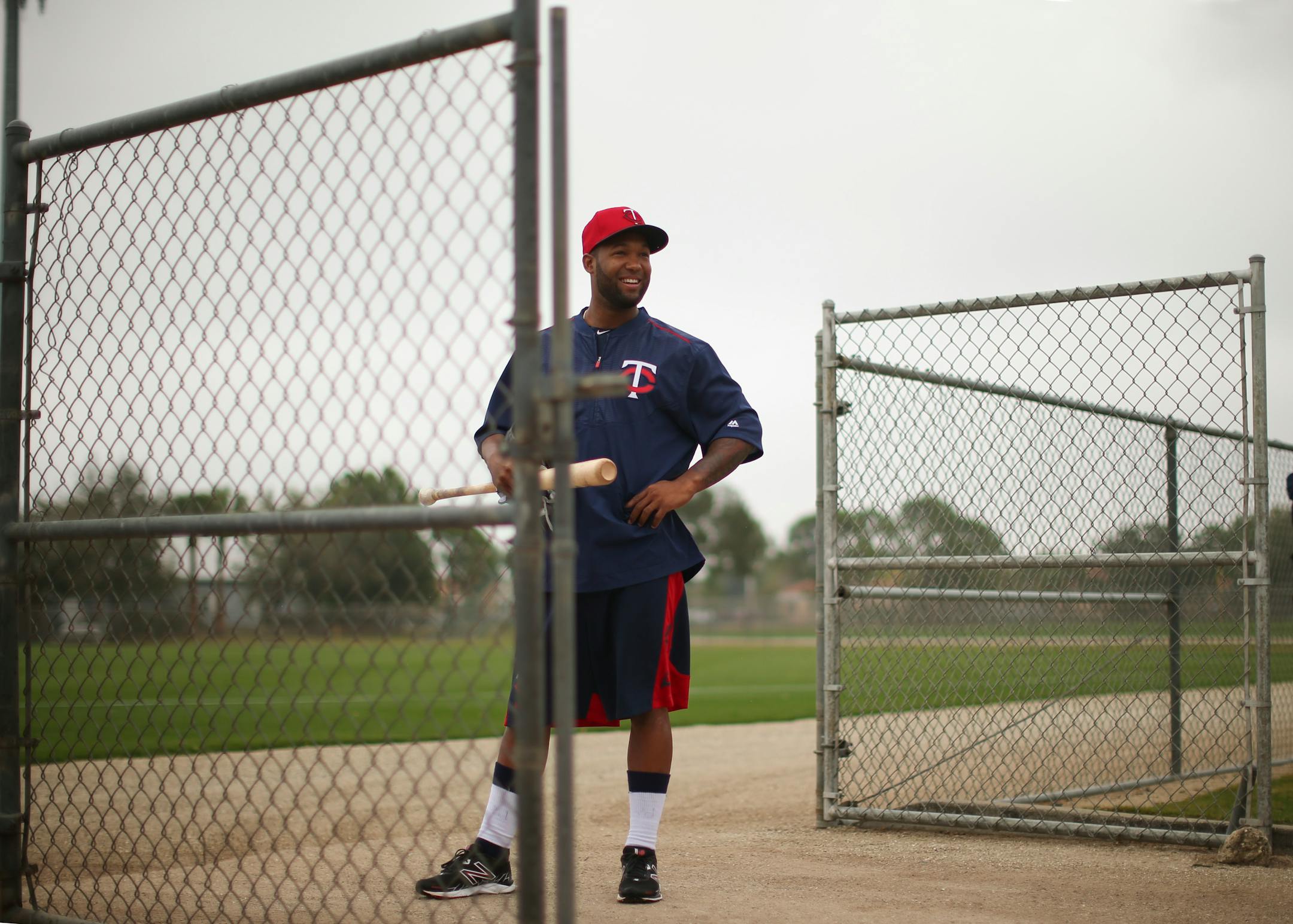 Twins shortstop Danny Santana arrived for batting practice at Hammond Stadium in Fort Myers, Fla.