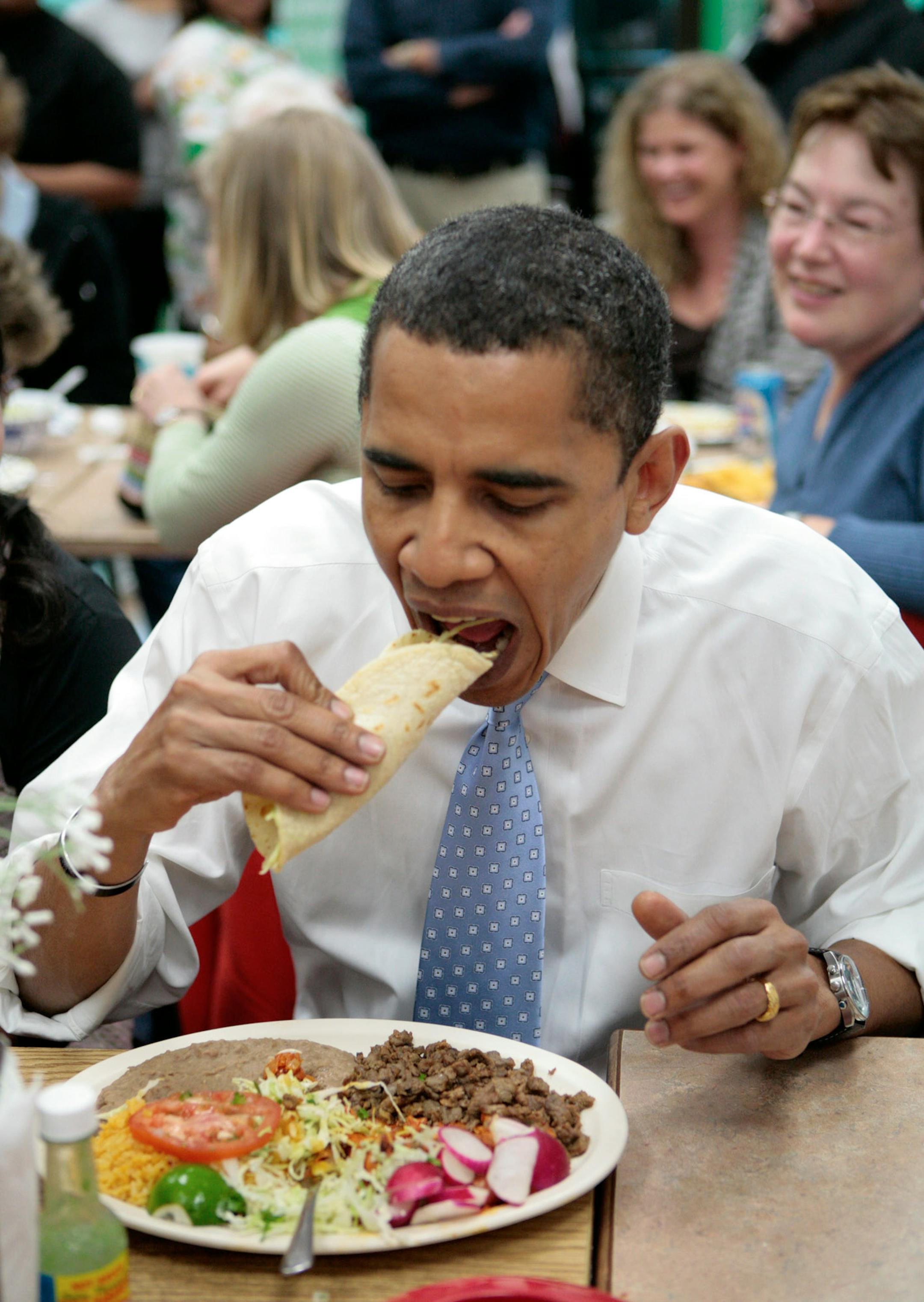 Then-Sen. Barack Obama had lunch at Luis's Taqueria in Woodburn, Ore., last May.
