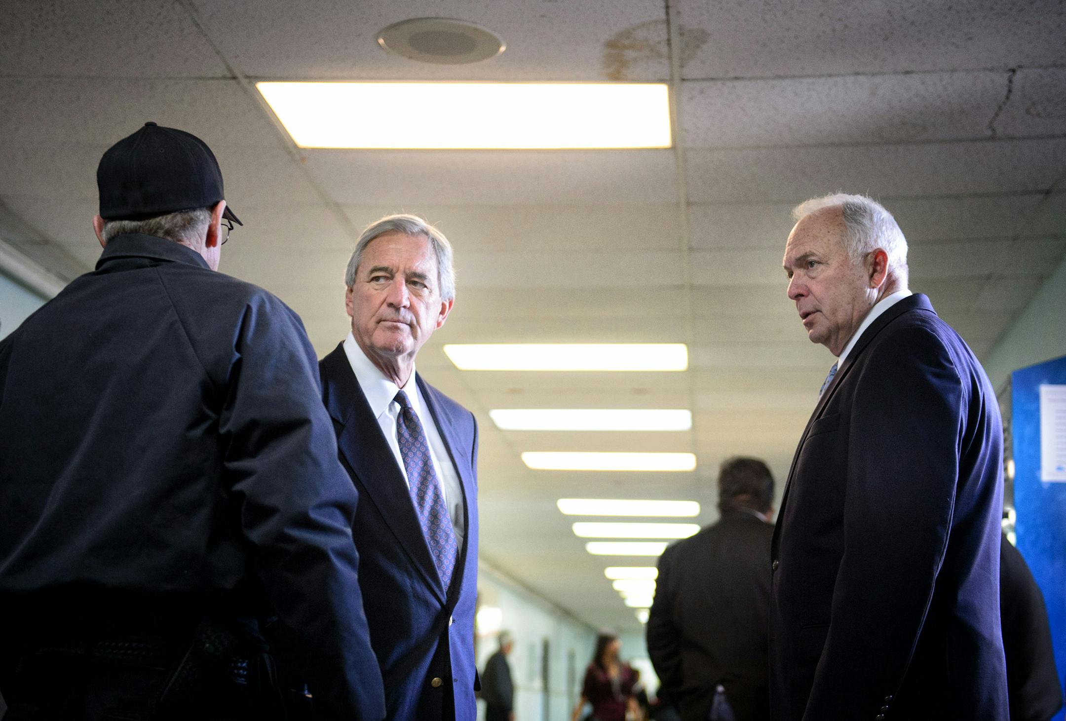 School safety and security officer John Parameter showed Rep. Rick Nolan and Rep John Kline around classrooms in a building that was once used for a vocational auto body shop and never intended to be used as classroom space. The building has a leaky roof, poor insulation and an overburdened electrical system.
