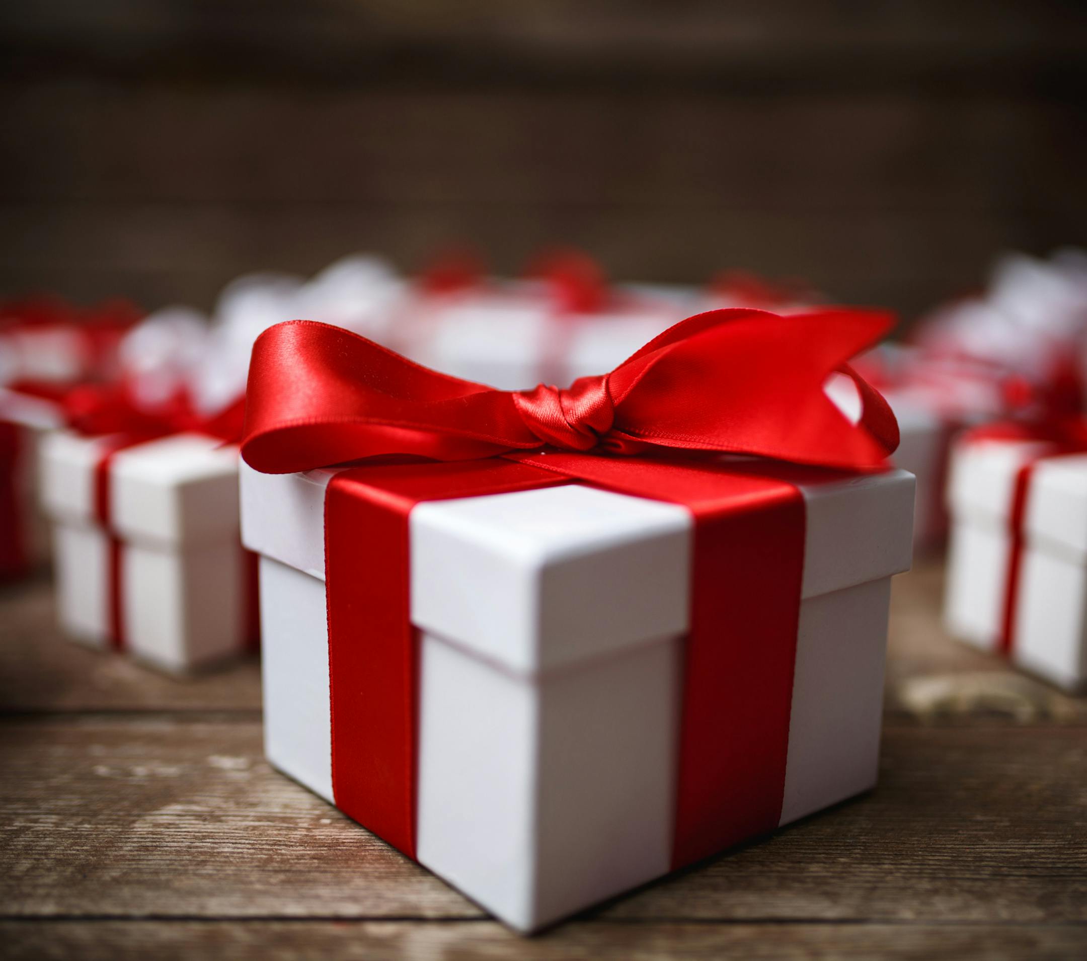 Christmas gifts on wooden.