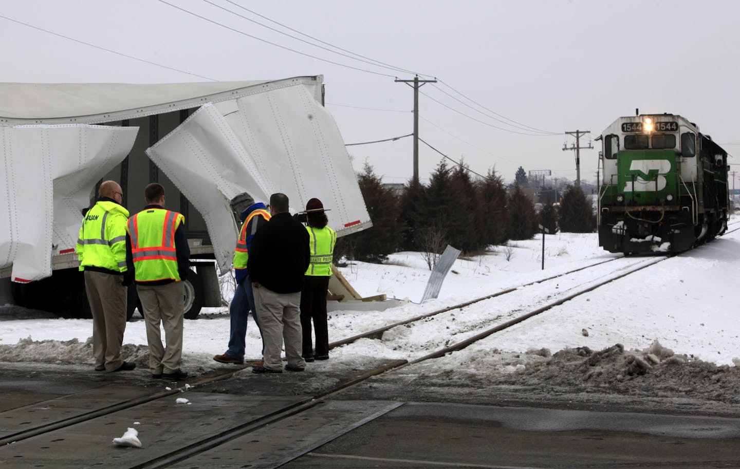 A semi was hit by a train at County road 81 and 73rd ave. in Brooklyn Park, MN on February 26, 2013.