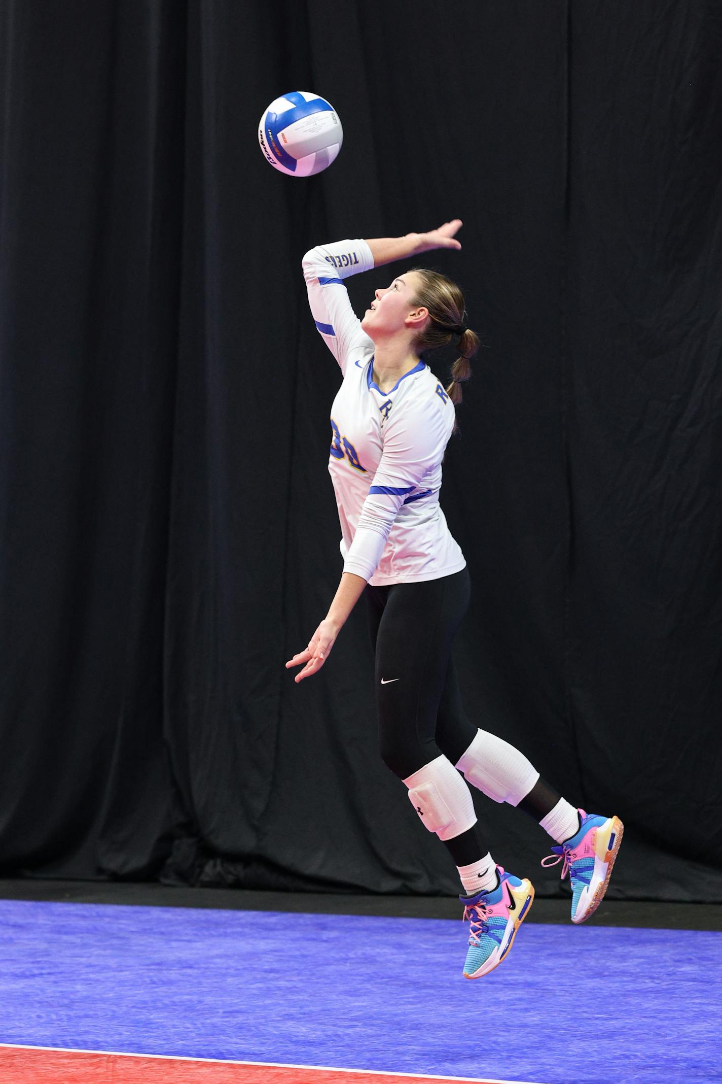 Rush City's McKenna Garr serves the ball in the third set of the match. Photo by Cheryl A. Myers, Special to the Star Tribune