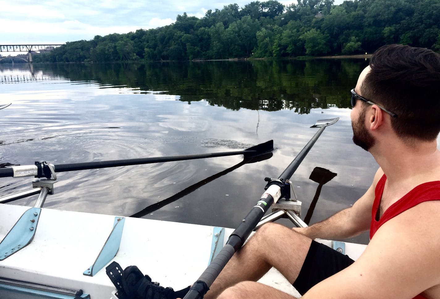 The Minneapolis Rowing Club hosts a three-hour "Rowing Adventure" class that gives a tour of its boathouse on the Mississippi and teaches rowing strokes aboard a rowing "barge."