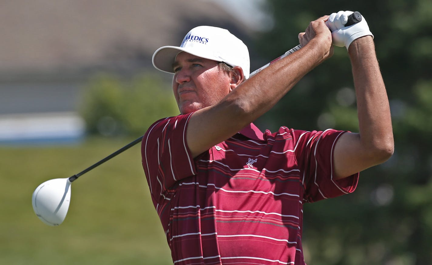 John Riegger teed off on the first hole during 2nd round action at the 3M Championship at the TPC in Blaine, MN., on 8/3/13.