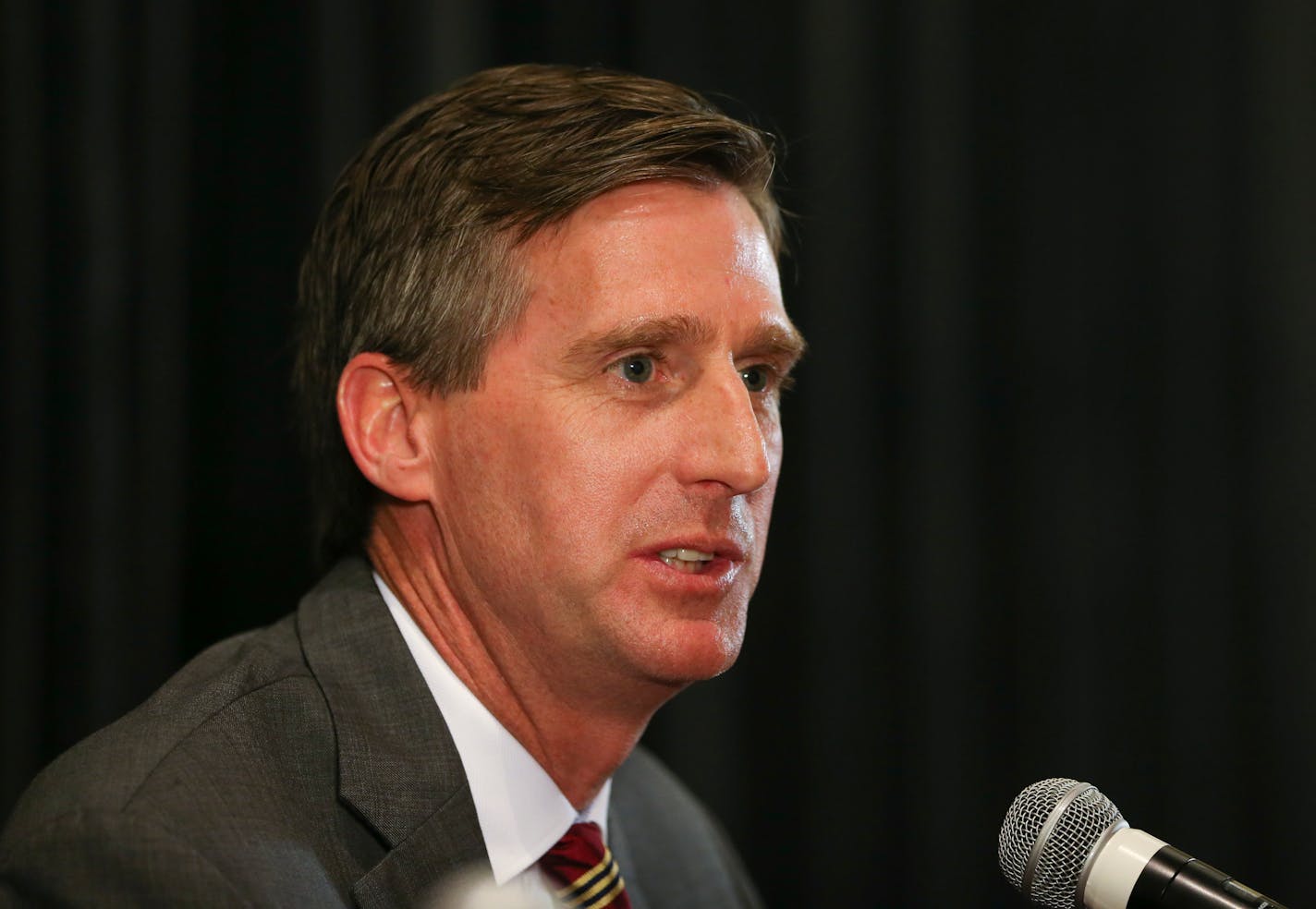 Former Syracuse Athletic Director Mark Coyle answered questions after he was introduced as the new AD at the University of Minnesota at a news conference Wednesday afternoon at TCF Bank Stadium.