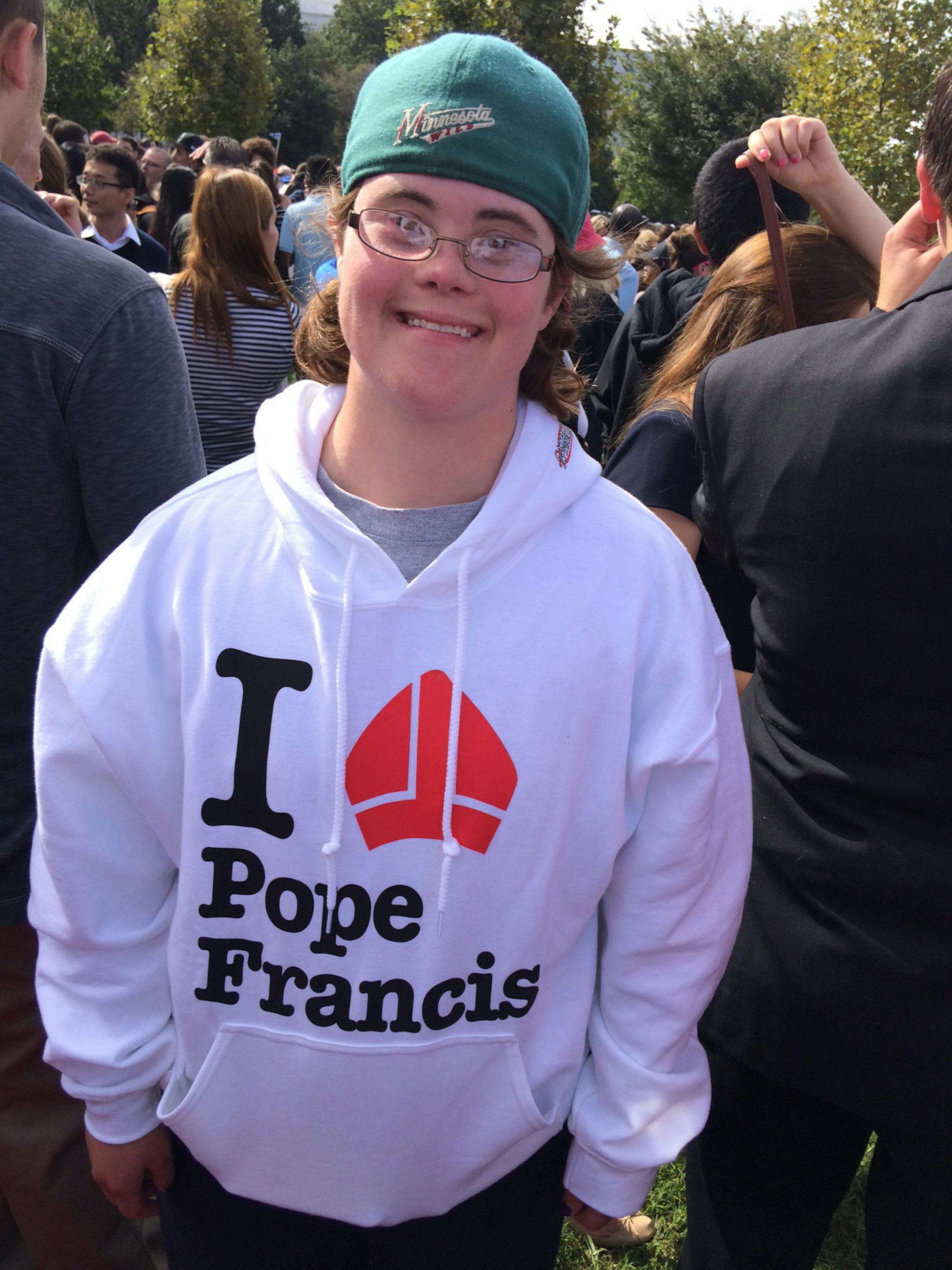 Sara Kirgin of St. Cloud outside the U.S. Capitol on Thursday during Pope Francis' speech to Congress.