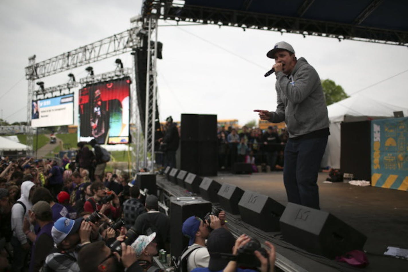 After a thunderstorm spoiled their 2012 set, Slug and Atmosphere returned to the top slot during 2013's Soundset outside Canterbury Park in Shakopee. / Jeff Wheeler, Star Tribune