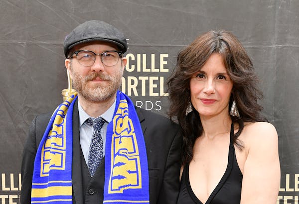 Erik Jensen, left, and Jessica Blank attend the 37th Annual Lucille Lortel Awards at NYU Skirball Center on May 1, 2022, in New York. (Eugene Gologurs