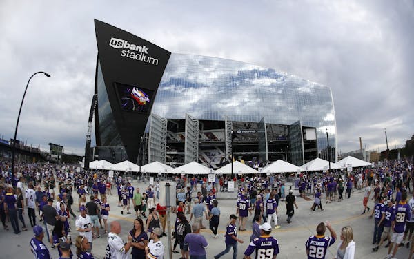 Fans outside of US bank Stadium before Sunday night's game between the Minnesota Vikings and Green Bay Packers.