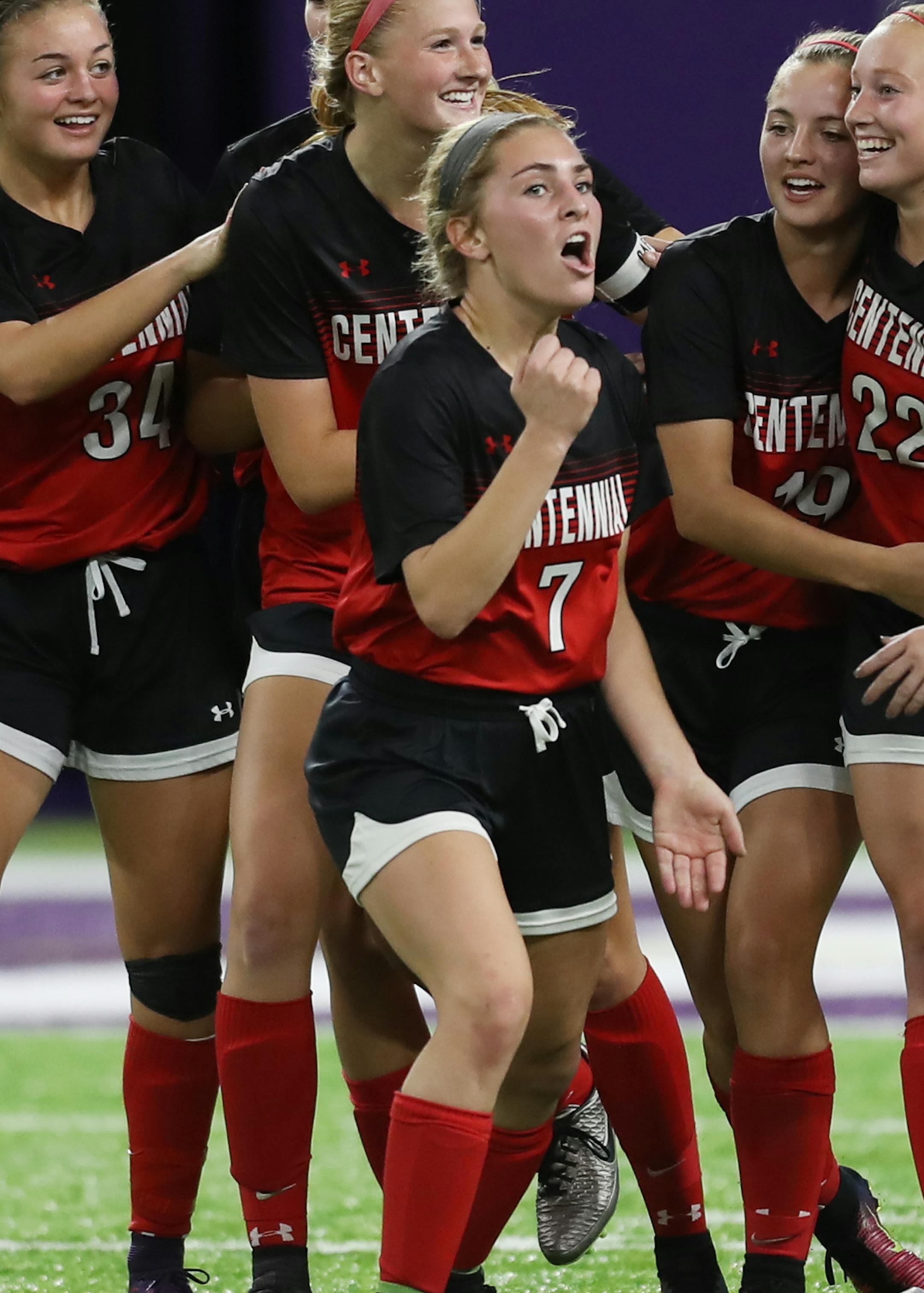 Circle Pines celebrates its 2nd goal.]In the Class 2A soccer championship game between Circle Pines and Rosemount at US Bank Stadium .Richard Tsong-Taatarii/rtsong-taatarii@startribune.com