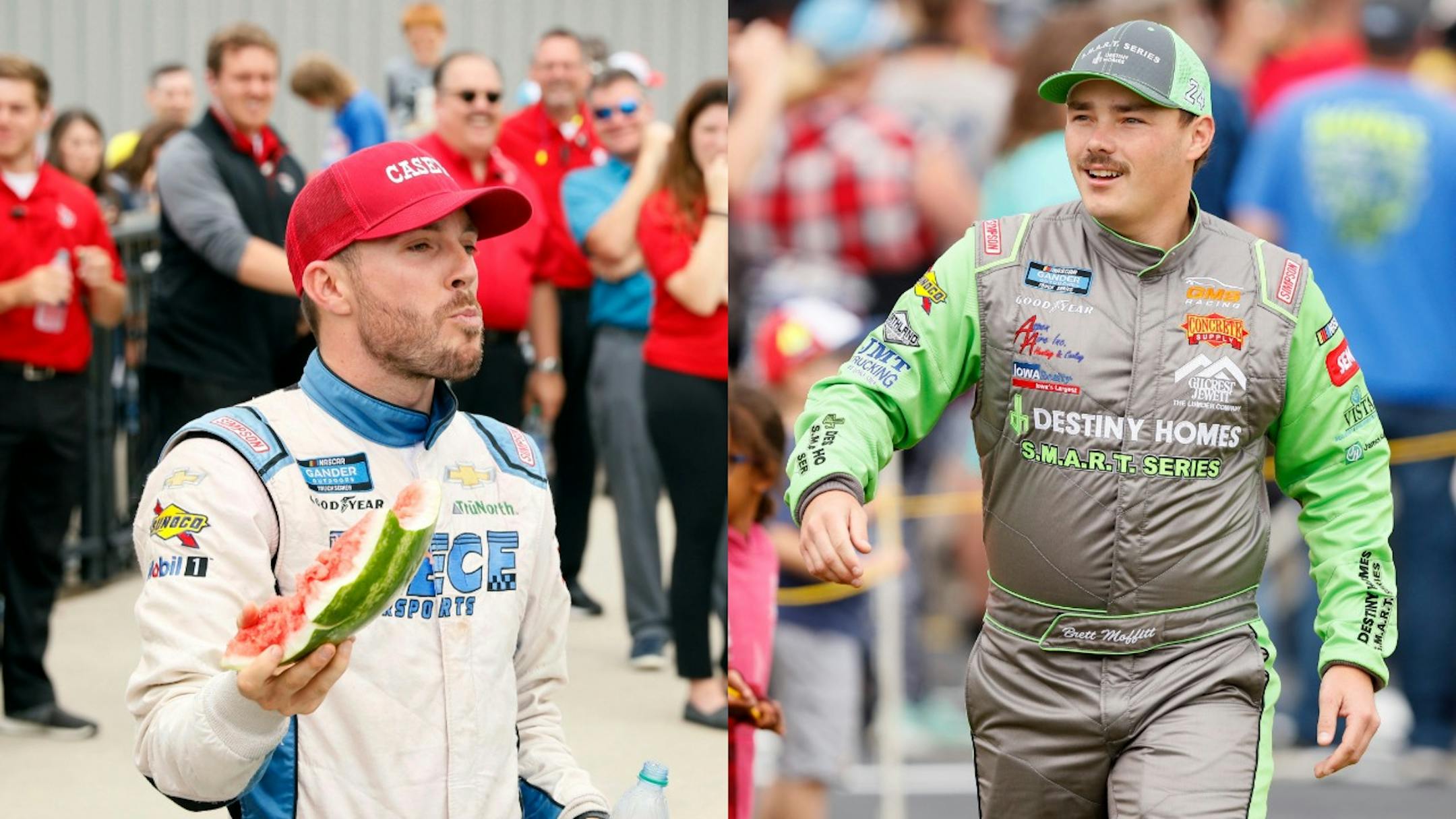 Brett Moffitt (right) was declared the winner of the Truck Series race at Iowa Speedway on Sunday after Ross Chastain (left) failed a post-race inspection.
