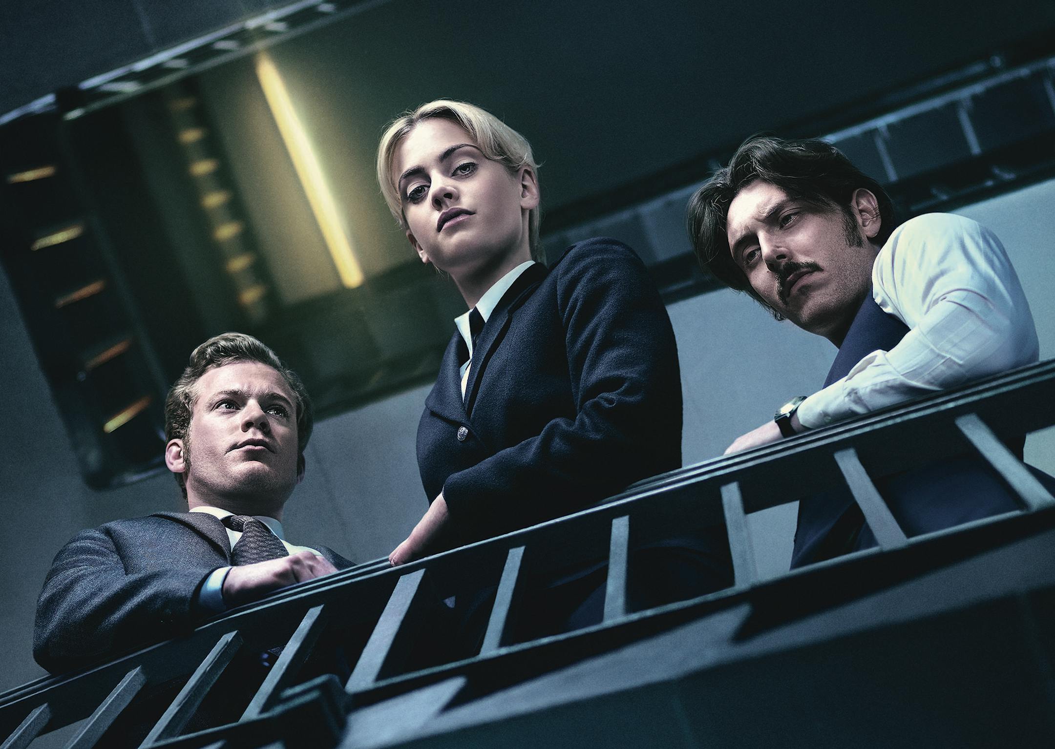 Sam Reid as DI Bradfield, Stefanie Martini as Jane Tennison and Blake Harrison as DS Gibbs Courtesy of ITV Studios and NoHo Film & Televison for ITV and MASTERPIECE