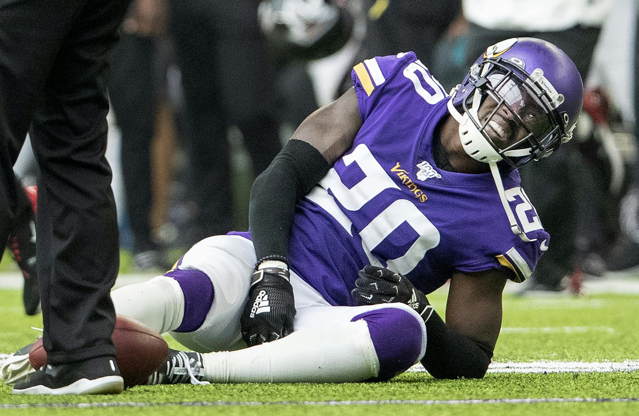 Minnesota Vikings defensive back MacKensie Alexander (20) was injured in the second quarter. ] CARLOS GONZALEZ &#x2022; cgonzalez@startribune.com &#x2013; Minneapolis, MN &#x2013; September 8, 2019, US Bank Stadium, NFL, Minnesota Vikings vs. Atlanta Falcons