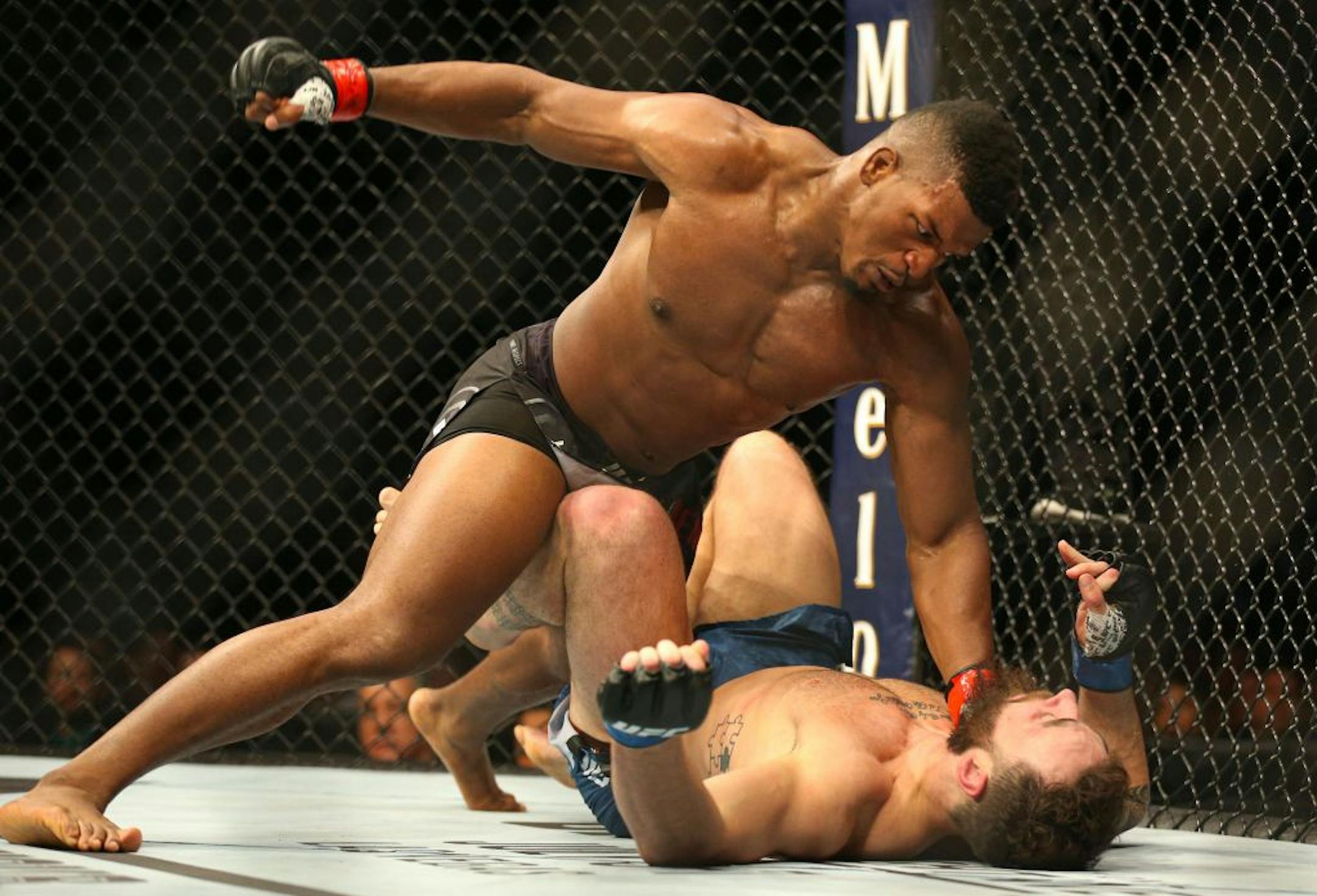 Alonzo Menifield throws his final punches at Paul Craig to secure a KO victory in the first round of their fight. ALEX KORMANN ¥ alex.kormann@startribune.com UFC Fight Night was held at Target Center on Saturday June 29, 2019. Francis Ngannou and Junior Dos Santos headlined the event.