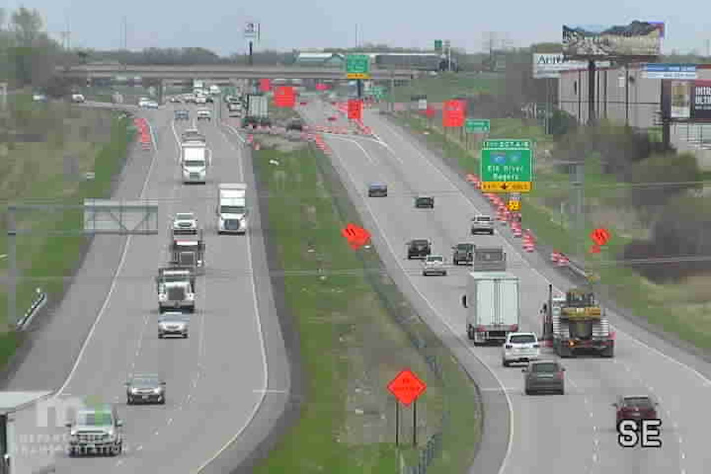 A traffic switch forces motorists on eastbound I-94 in Rogers to choose a through lane to the left or go right for lanes that allow access to local roads.