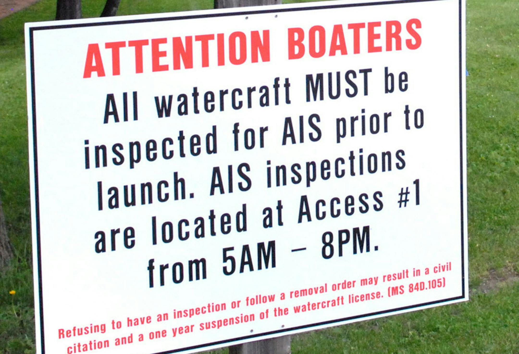 Notices such as this are posted at boat launches on many Minnesota lakes, as invasive species such as zebra mussels have spread in the state.
