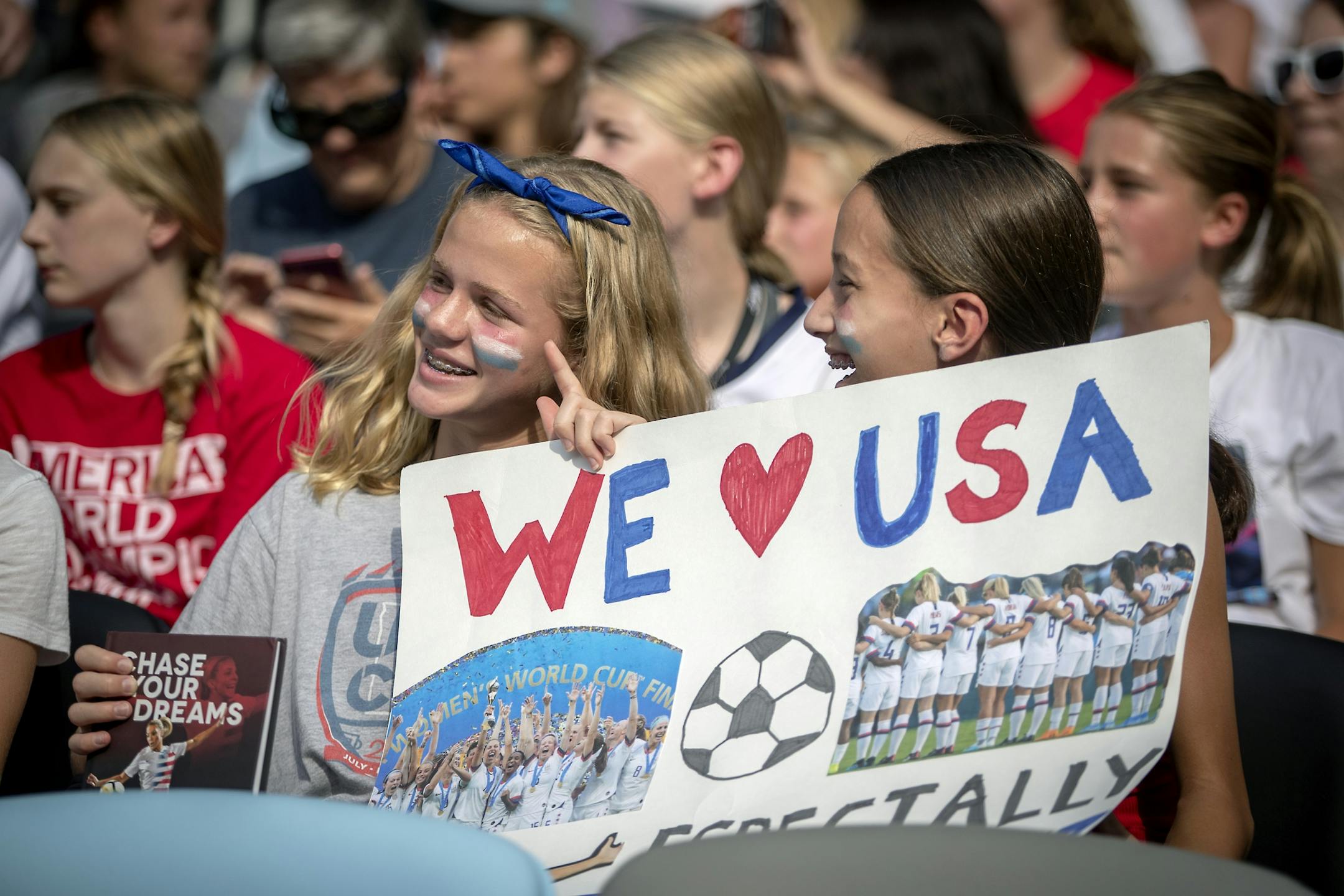 Young Minnesota fans cheered on the U.S. women's national team after an open practice at Allianz Field, Monday, September 2, 2019 in St. Paul, MN. They will play a friendly game against Portugal on Tuesday.