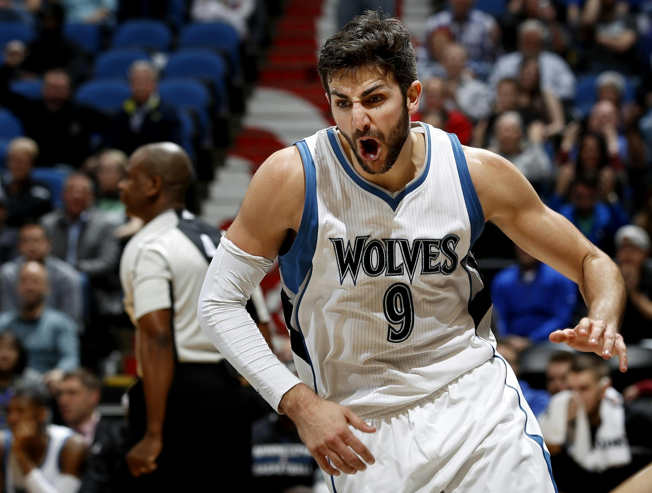 Ricky Rubio (9) reacted after being called for his sixth foul of the game in overtime to foul out.