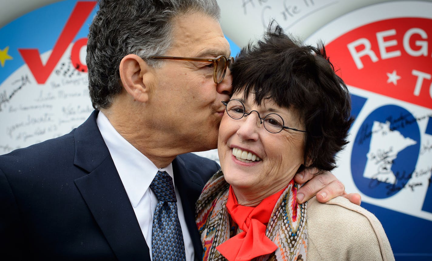 Senator Al Franken kissed his wife, Franni, at a "Nuns on the Bus" town hall event on the importance of elections. Al and Franni will celebrate their 39-year wedding anniversary, the day after the first Senate debate. ] Wednesday, September 24, 2014 GLEN STUBBE * gstubbe@startribune.com