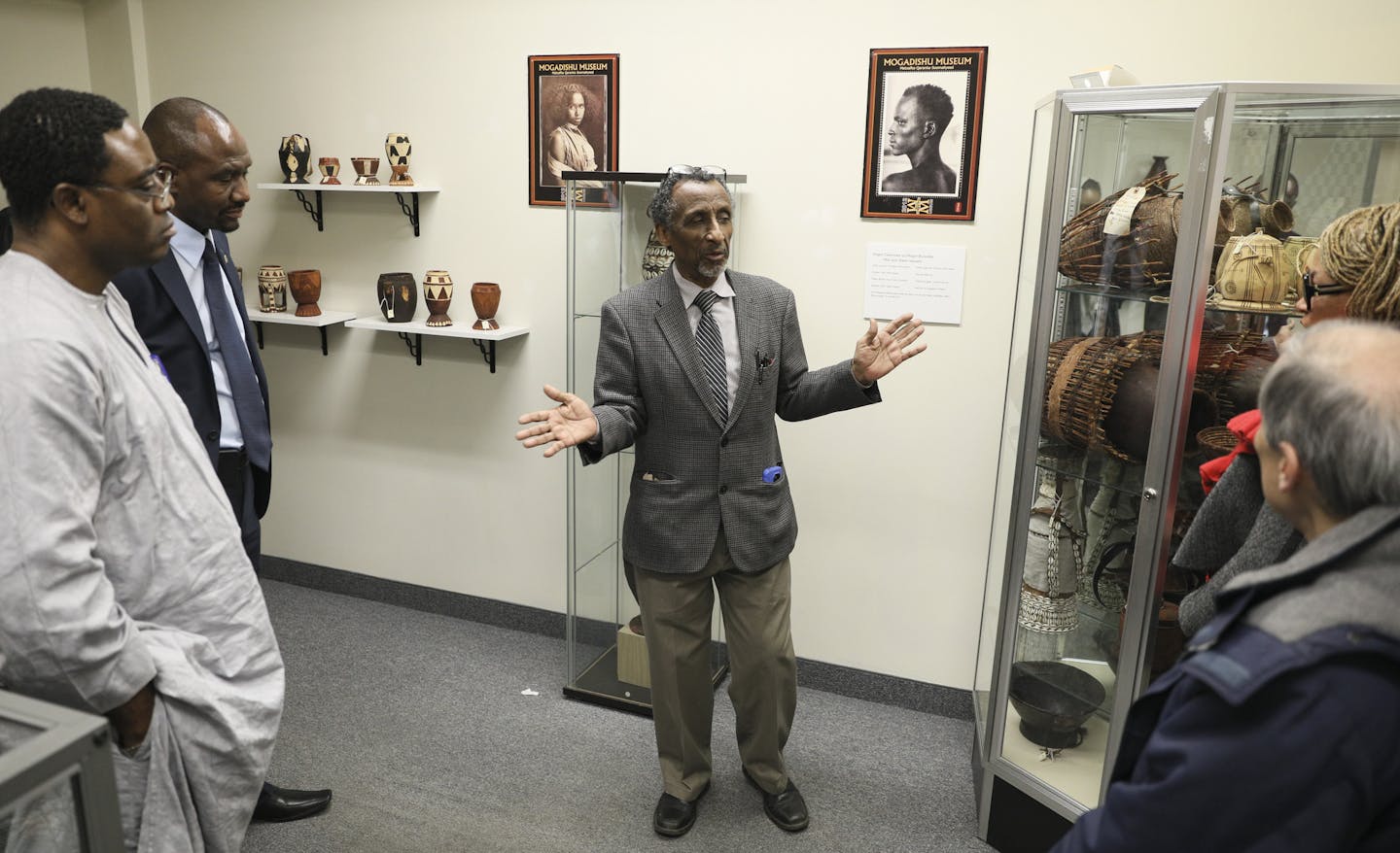 Osman Ali (center) gave a tour of The Somali Museum of Minnesota to a visiting delegation including Acting Secretary of States for African Affairs, Ambassador Donald Y. Yamamoto (Far right). ] The Minnesota History Center will open its "Somalis + Minnesota" exhibit in June. The 2,400-square-foot exhibit will include a nomadic hut imported from Somalia, photos, objects and videos. It will be the first permanent exhibit about Somalis at the state's premiere history museum. The exhibit is created i