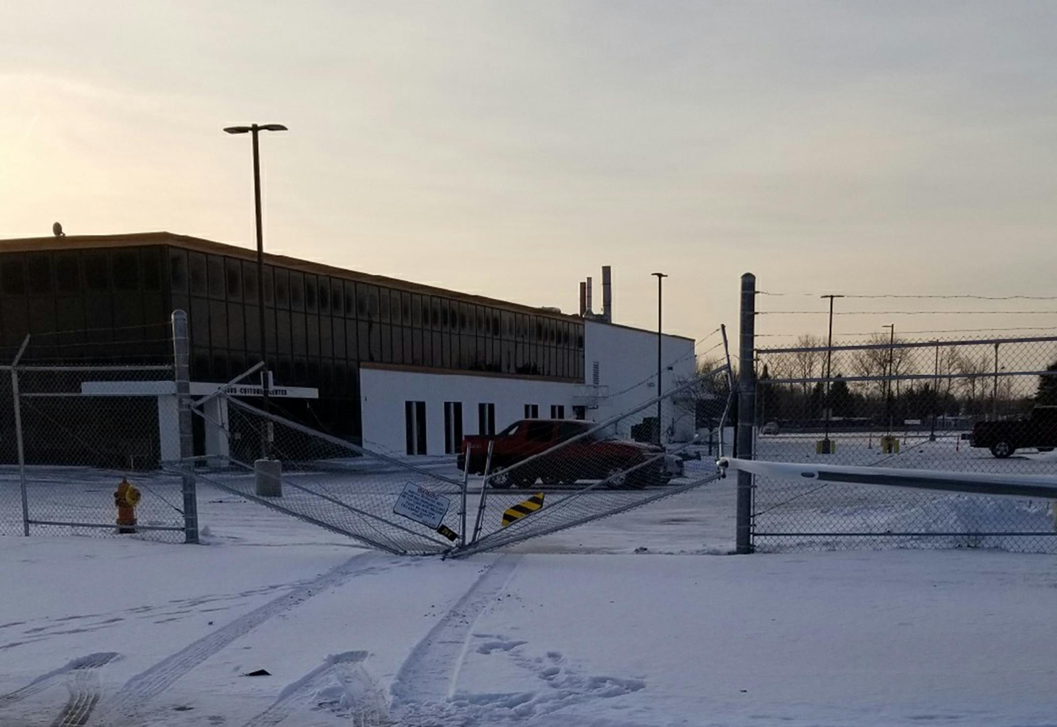 The smashed gate at Duluth International Aiport on Friday morning.