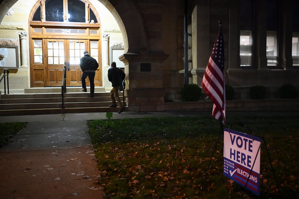 Voters walk into the Blue Earth County Historic Courthouse on Election Day.