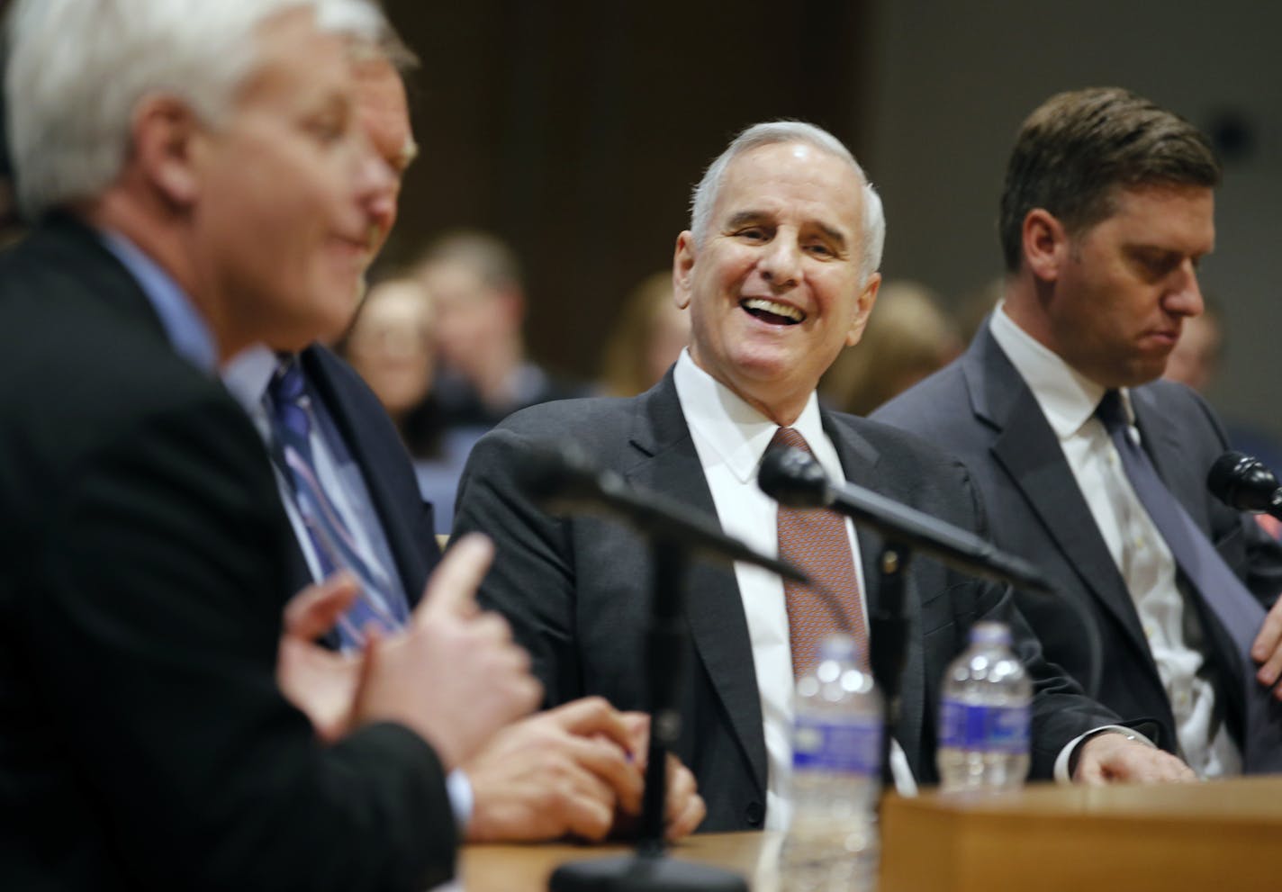 At the Senate Building at the State Capitol in St. Paul, governor Mark Dayton joined a conference call with the legislature leaders including House Speaker Kurt Daudt.] Richard Tsong-Taatarii/rtsong-taatarii@startribune.com