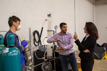 Claros Technologies scientist Conor Broderick, left, founder and Chief Technology Officer Abdennour Abbas and chief executive Michelle Bellanca in the