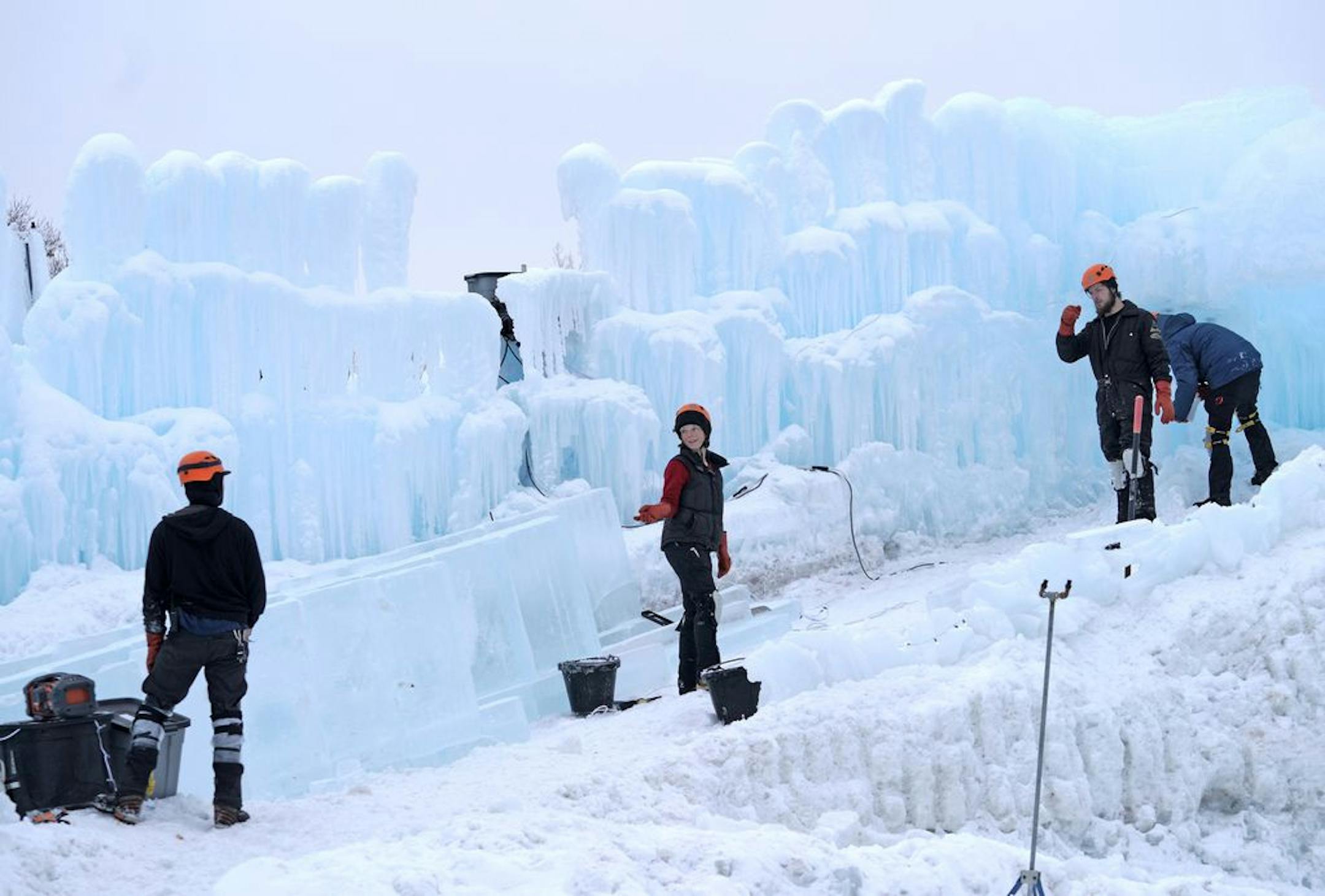 Workers put the final touches on the Ice Castles display on Wed., Jan. 15, 2020, at Ramsey County's Long Lake Regional Park in New Brighton.
