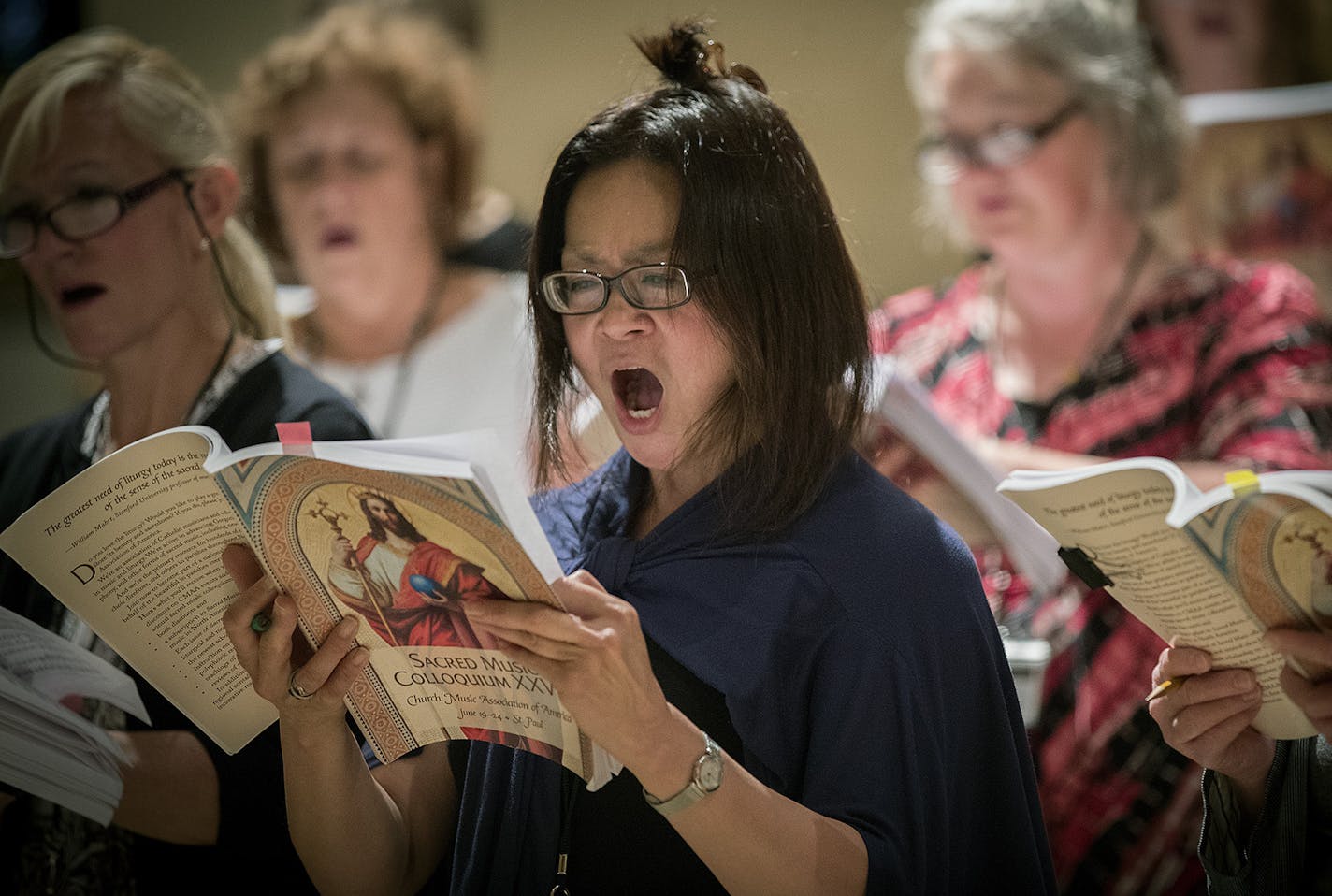 Jacqueline Paras and other musicians rehearsed under the direction of Conductor Paul Weber at the St. Thomas Aquinas Chapel on thee University of St. Thomas campus, Thursday, June 22, 2017 in St. Paul, MN. ] ELIZABETH FLORES &#xef; liz.flores@startribune.com