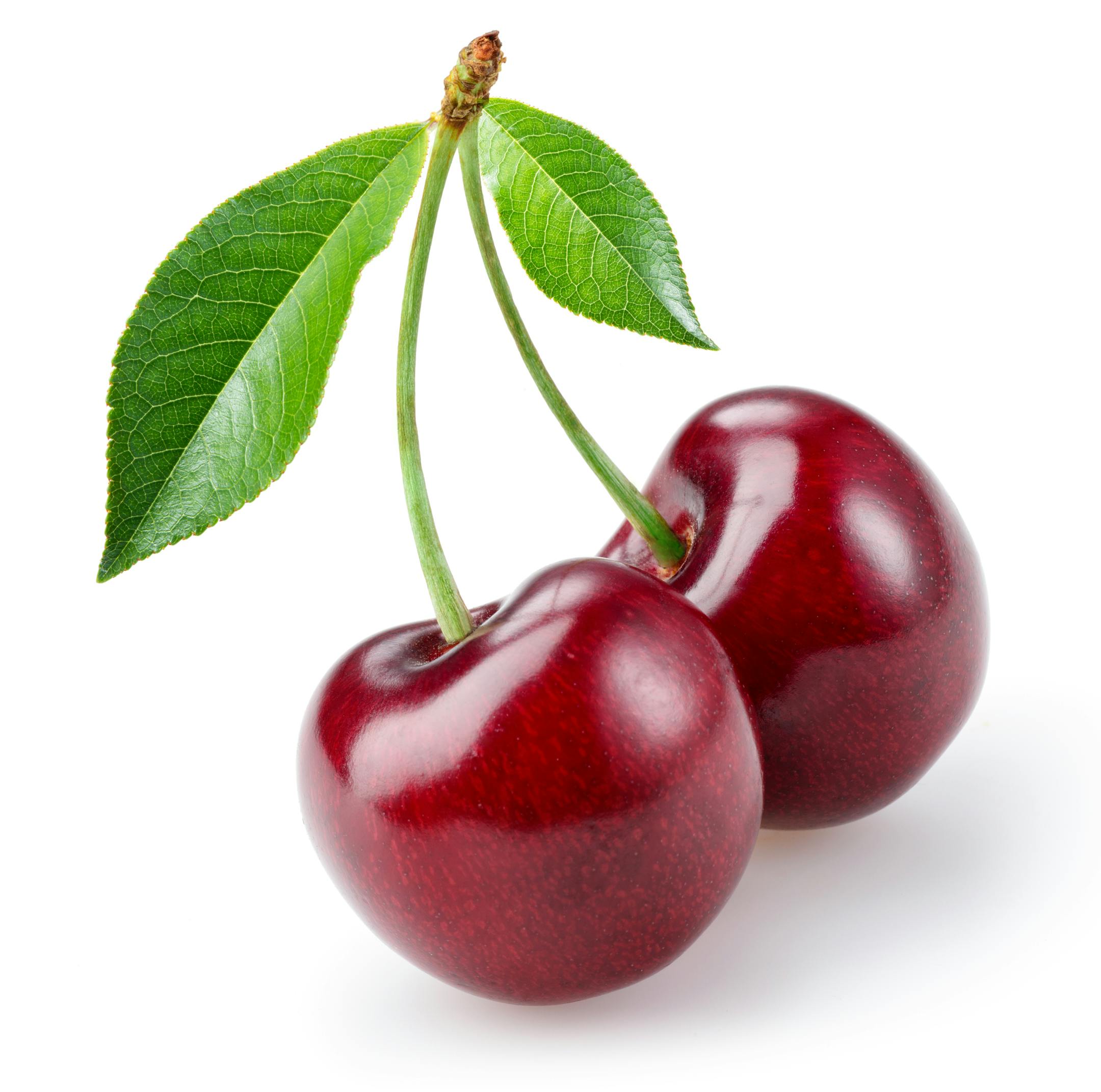 Cherry with leaves isolated on white background