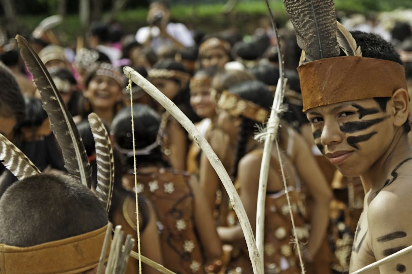 During the annual Cacique Lempira Day parade in Gracias, Honduras, local boys dress as warriors of the indigenous Lenca people. The festival is so popular, the president of Honduras helicopters in to attend.