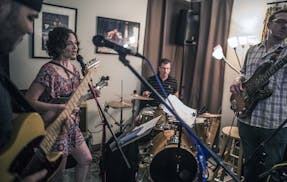 Berek and Amenda Awend, along with drummer Kevin Sunberg and bassist Ryan Bash rehearsed one last time before the Common Sound Festival on Sunday. ] B